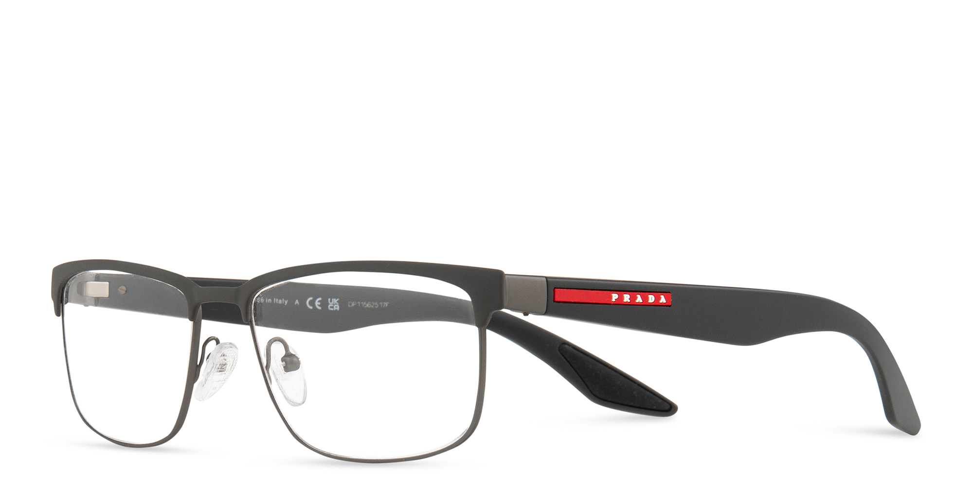 Prada Linea Rossa Wide Rectangle Eyeglasses in Grey Rubber – Product Photo 2