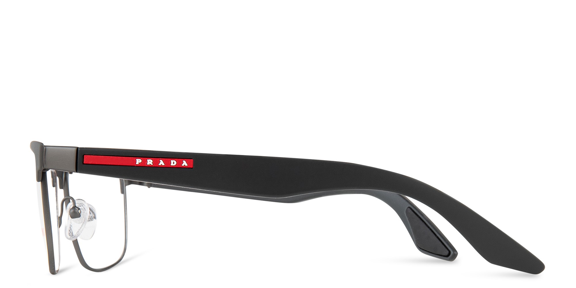 Prada Linea Rossa Wide Rectangle Eyeglasses in Grey Rubber – Product Photo 3