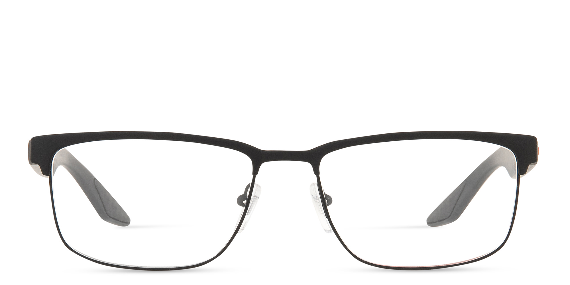 Shop Prada Linea Rossa Wide Rectangle Eyeglasses in Black Rubber online.
