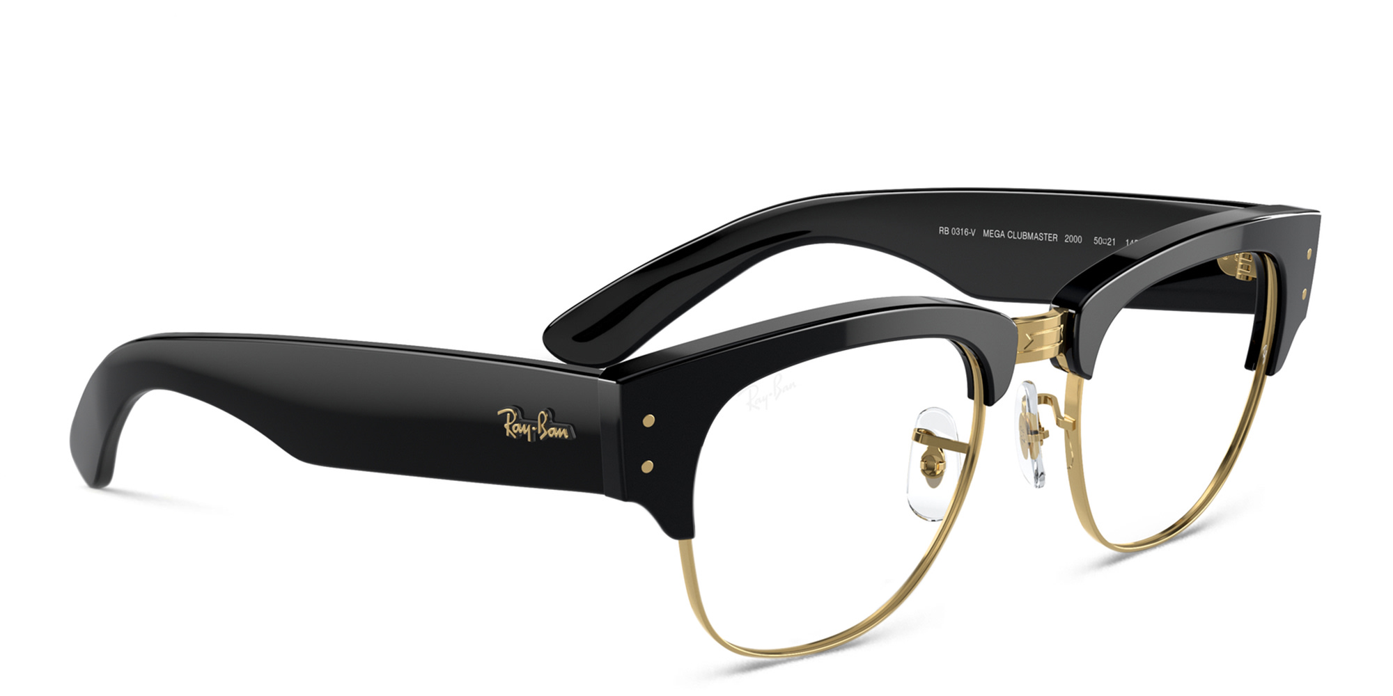 Shop Ray-Ban Mega Clubmaster Unisex Square Eyeglasses in Black online.