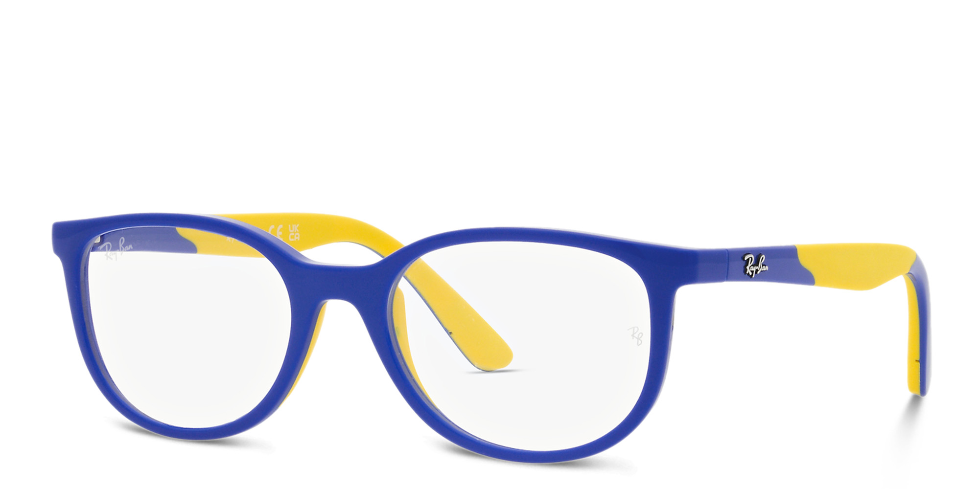 Shop Ray-Ban Junior Kids Pillow Eyeglasses in Blue On Yellow online.