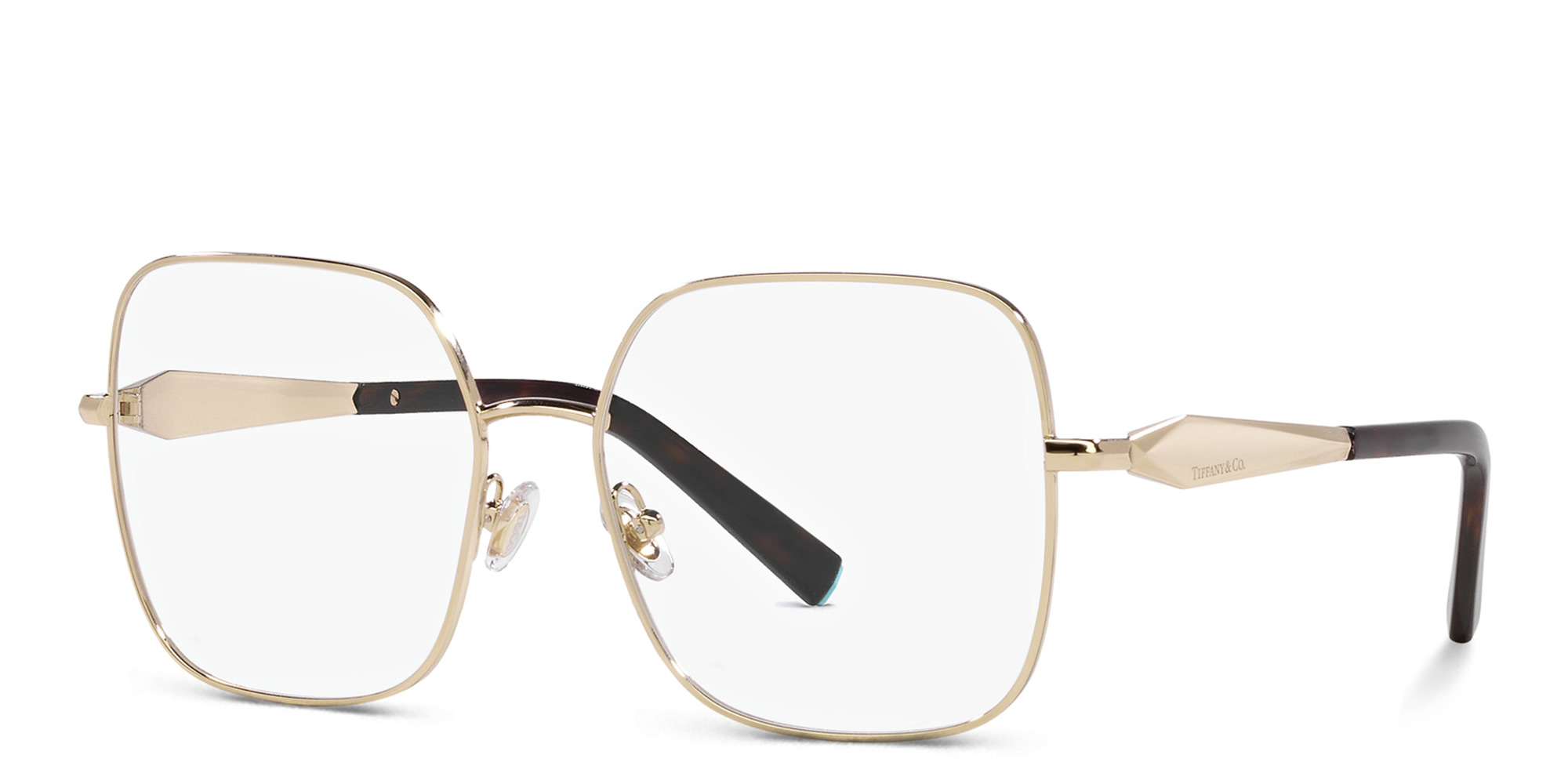 Shop TIFFANY Wide Square Eyeglasses in Pale Gold online.