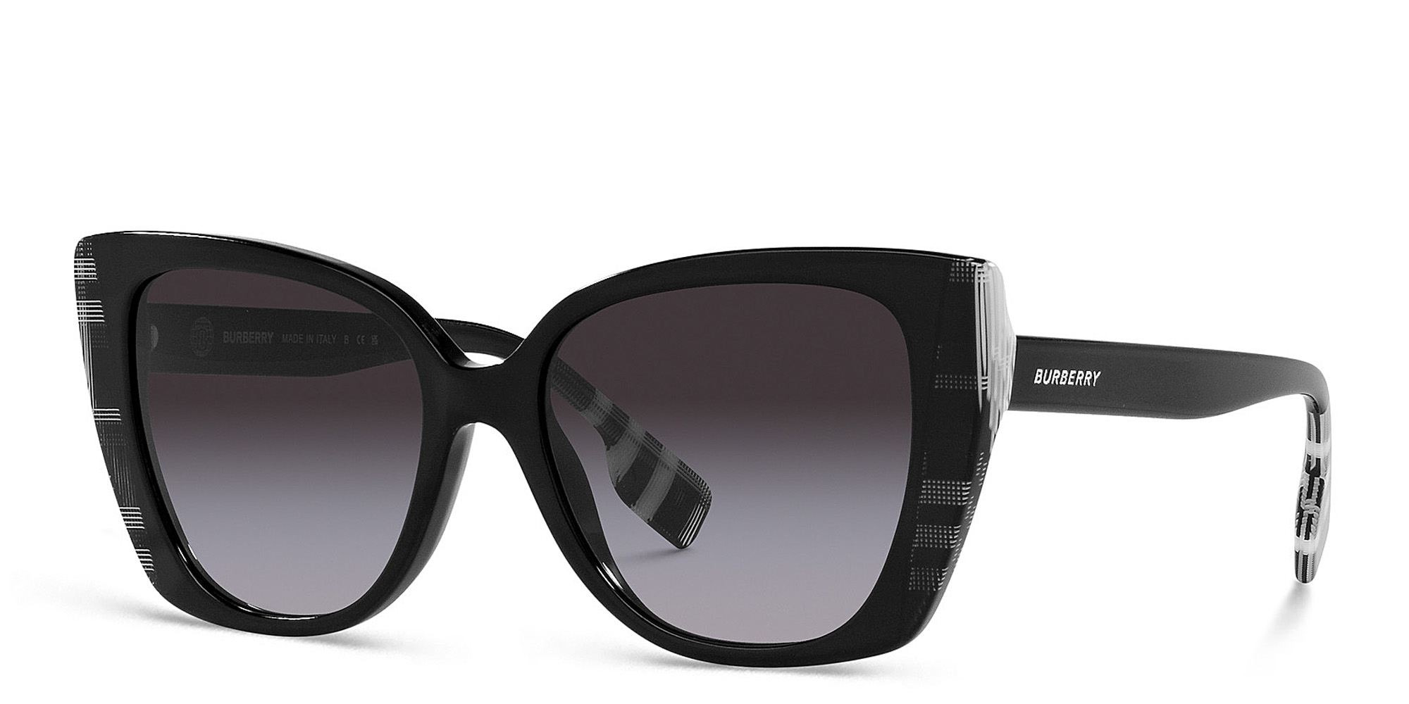 BURBERRY Cat-Eye Sunglasses in Black/Check White Black – Product Photo 2