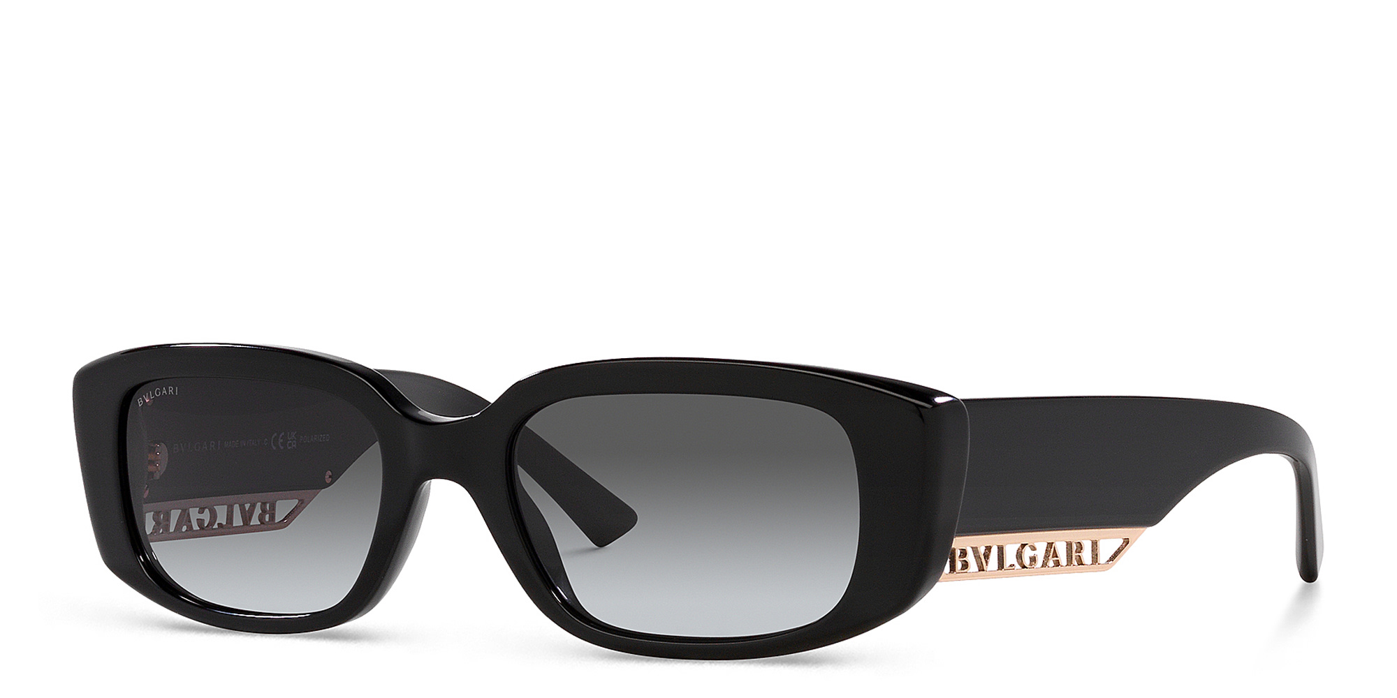 Shop BVLGARI Rectangle Sunglasses in Black online.
