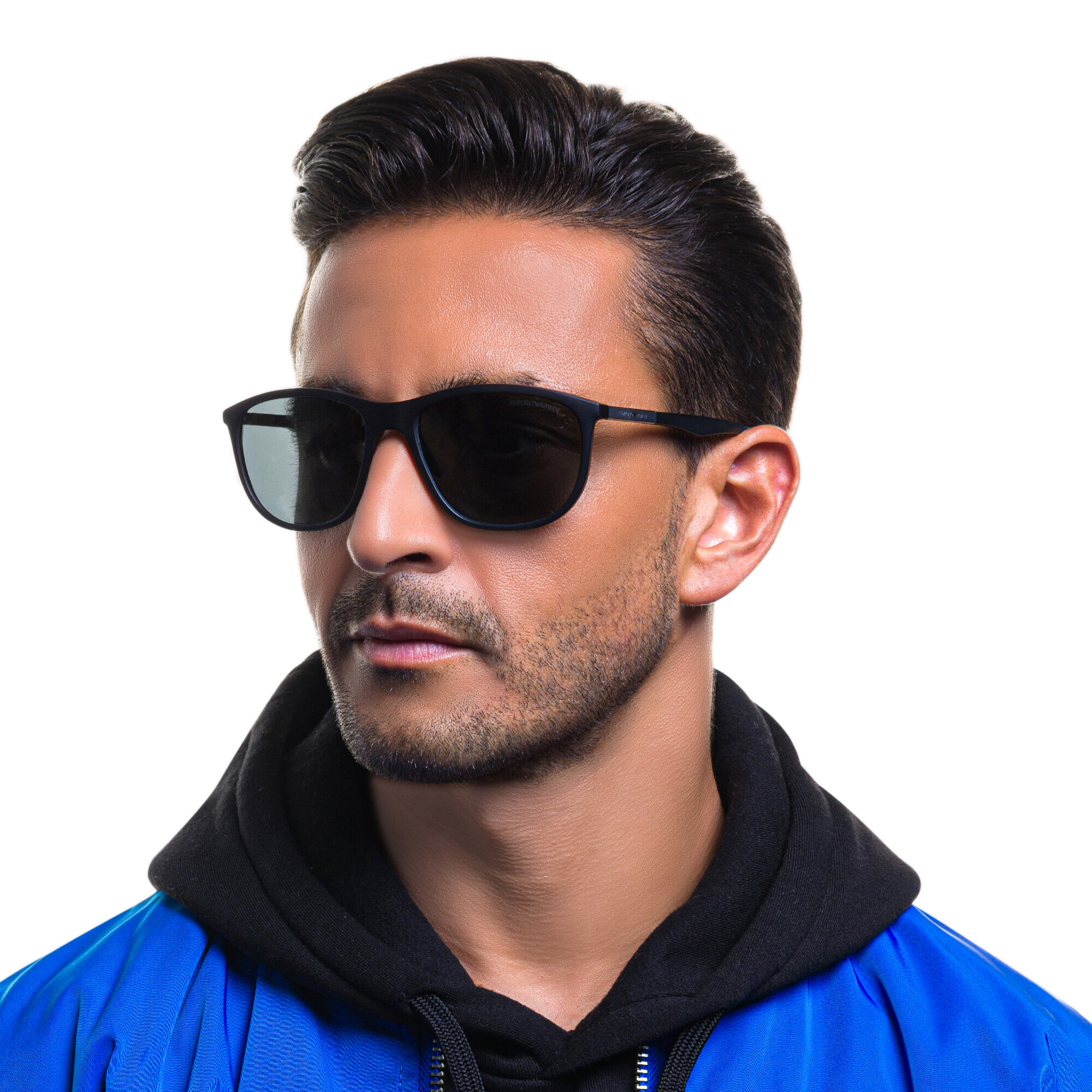 Shop Emporio Armani Logo Pillow Sunglasses in Matte Black online.