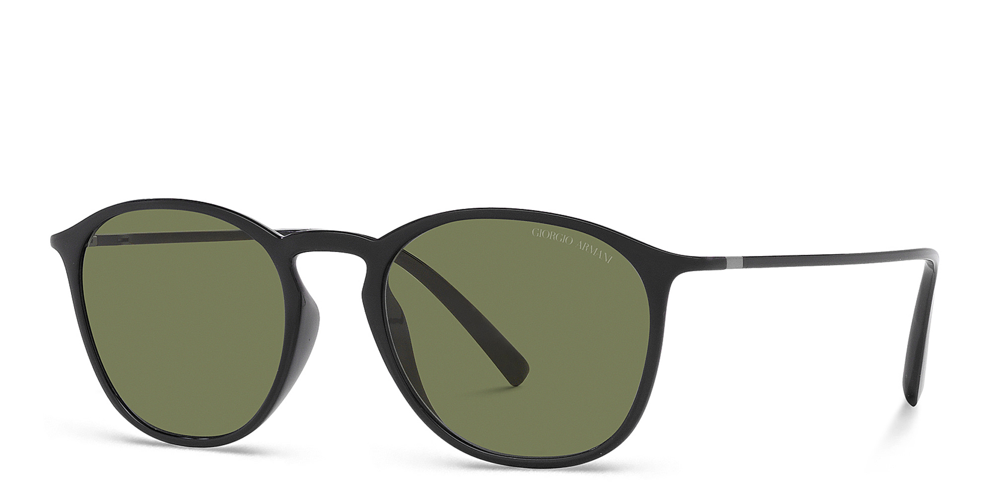 تسوق نظارات شمسية دائرية جورجو أرماني بلون أسود لامع أونلاين.