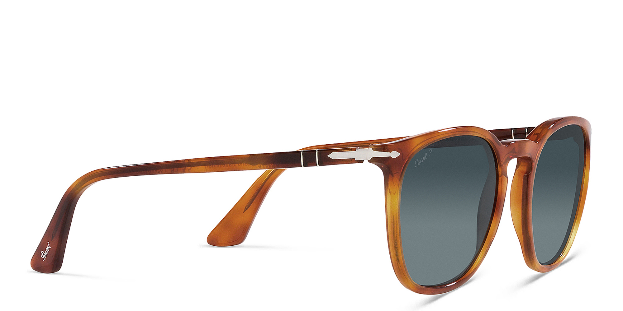 Shop PERSOL Unisex Round Sunglasses in Brown online.