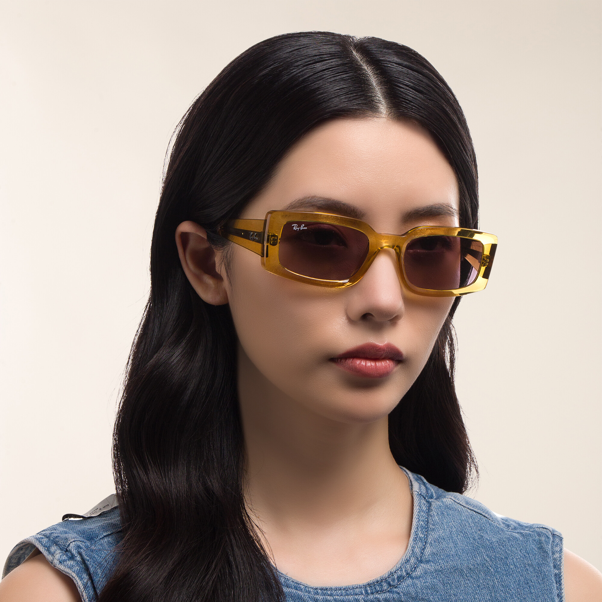Shop Ray-Ban Kiliane Unisex Pillow Sunglasses in Transparent Yellow online.