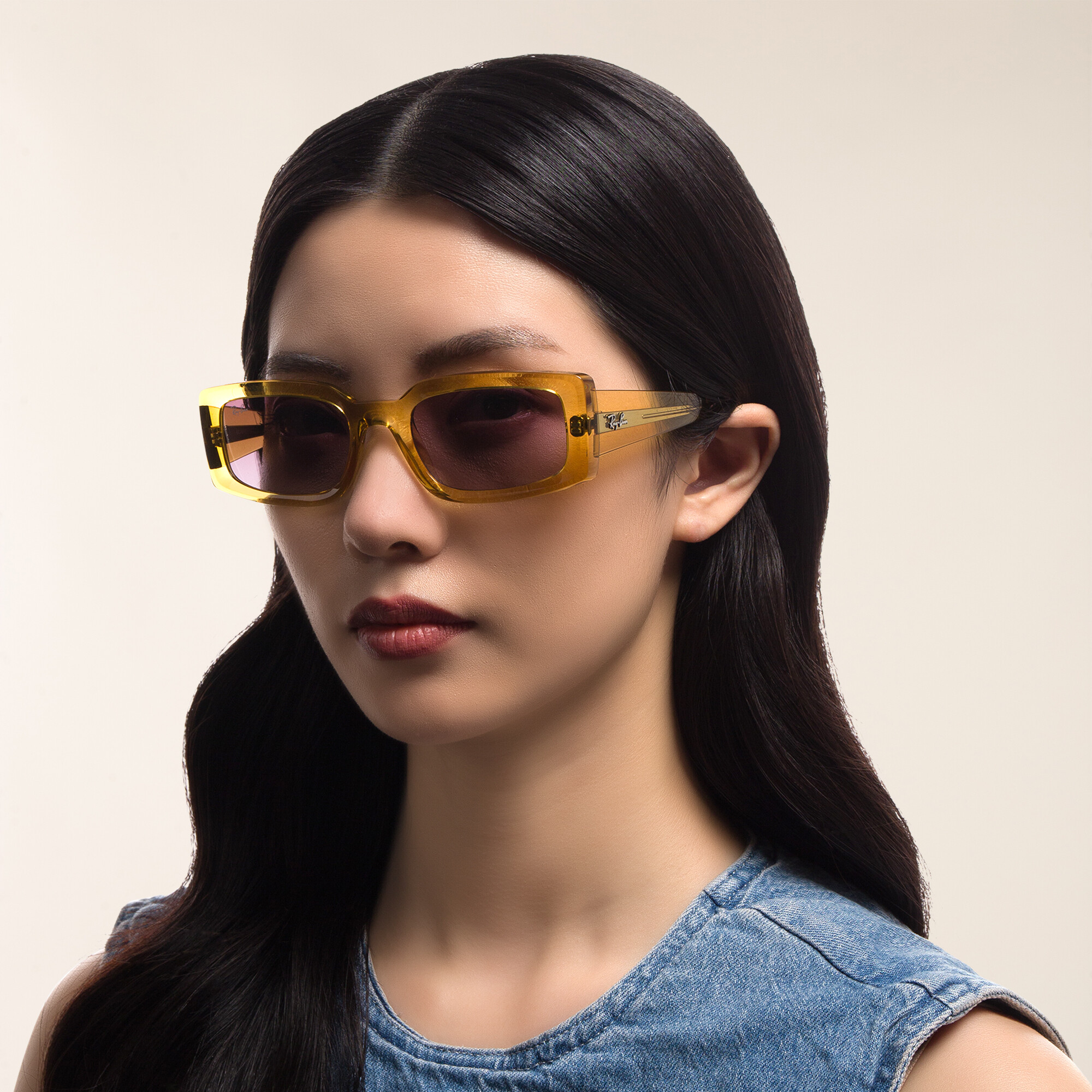 Shop Ray-Ban Kiliane Unisex Pillow Sunglasses in Transparent Yellow online.