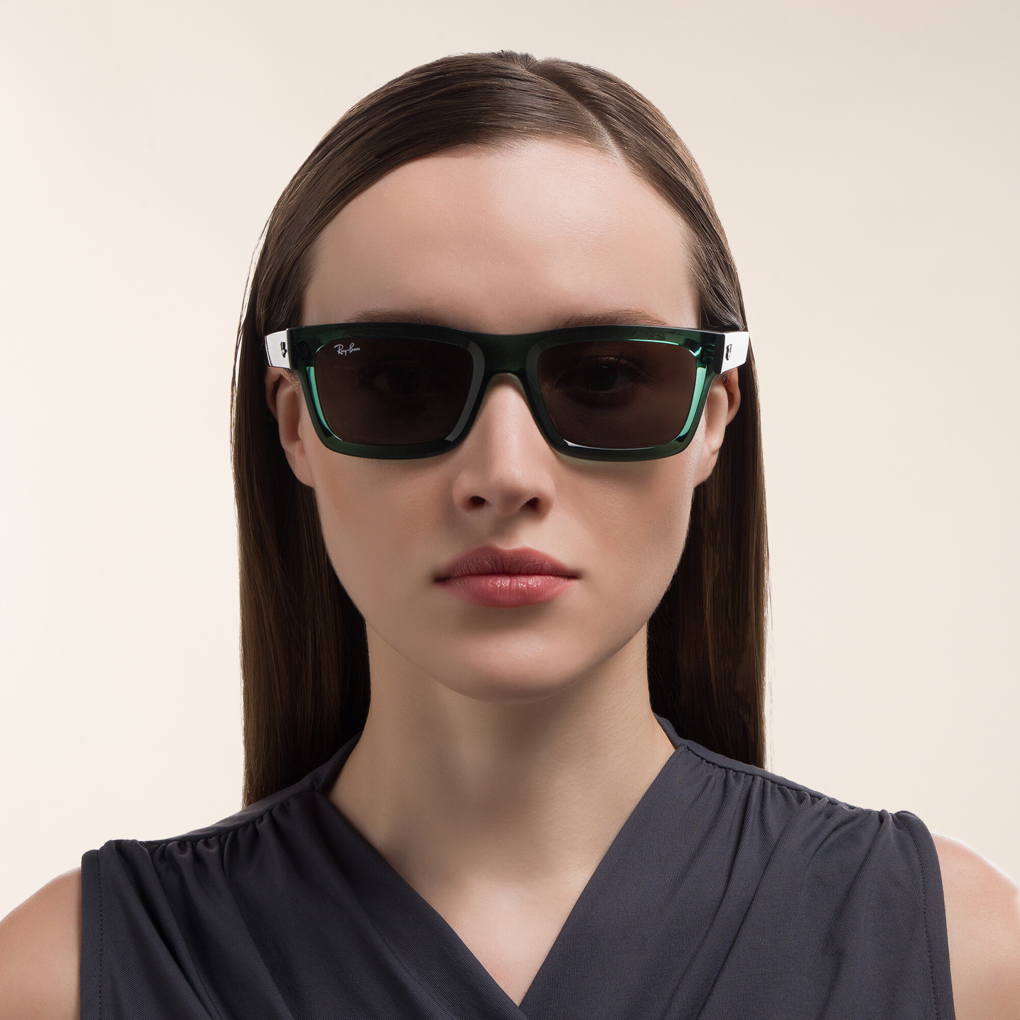 Ray-Ban Warren Unisex Rectangle Sunglasses in Transparent Green – Product Photo 5