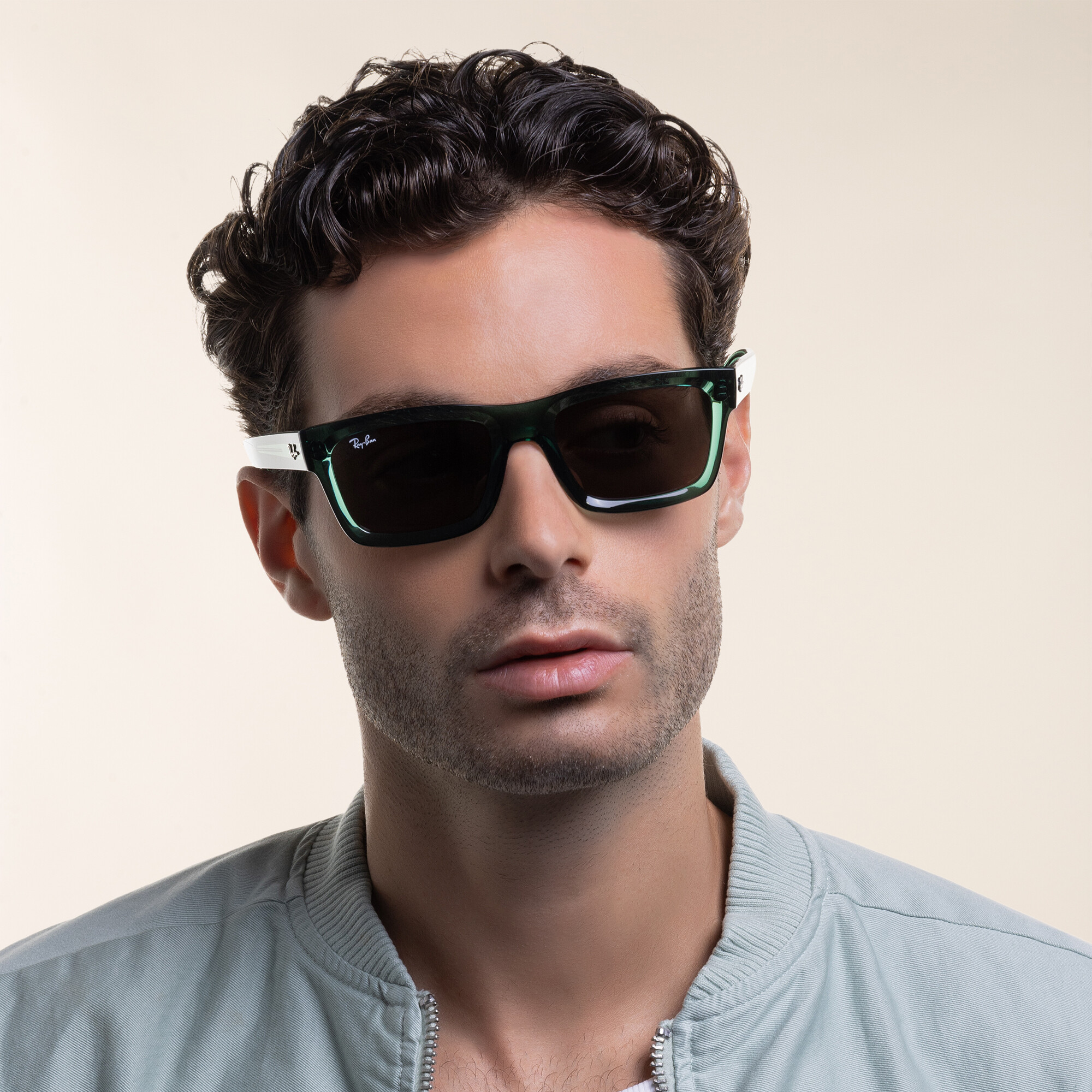 Ray-Ban Warren Unisex Rectangle Sunglasses in Transparent Green – Product Photo 7