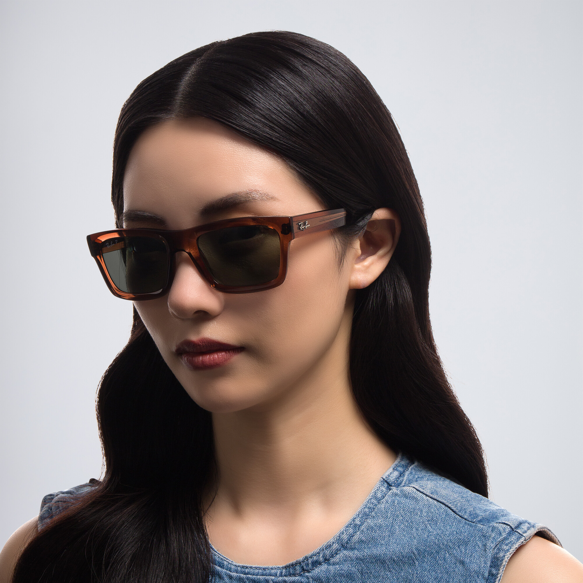 Ray-Ban Warren Unisex Rectangle Sunglasses in Transparent Brown – Product Photo 6