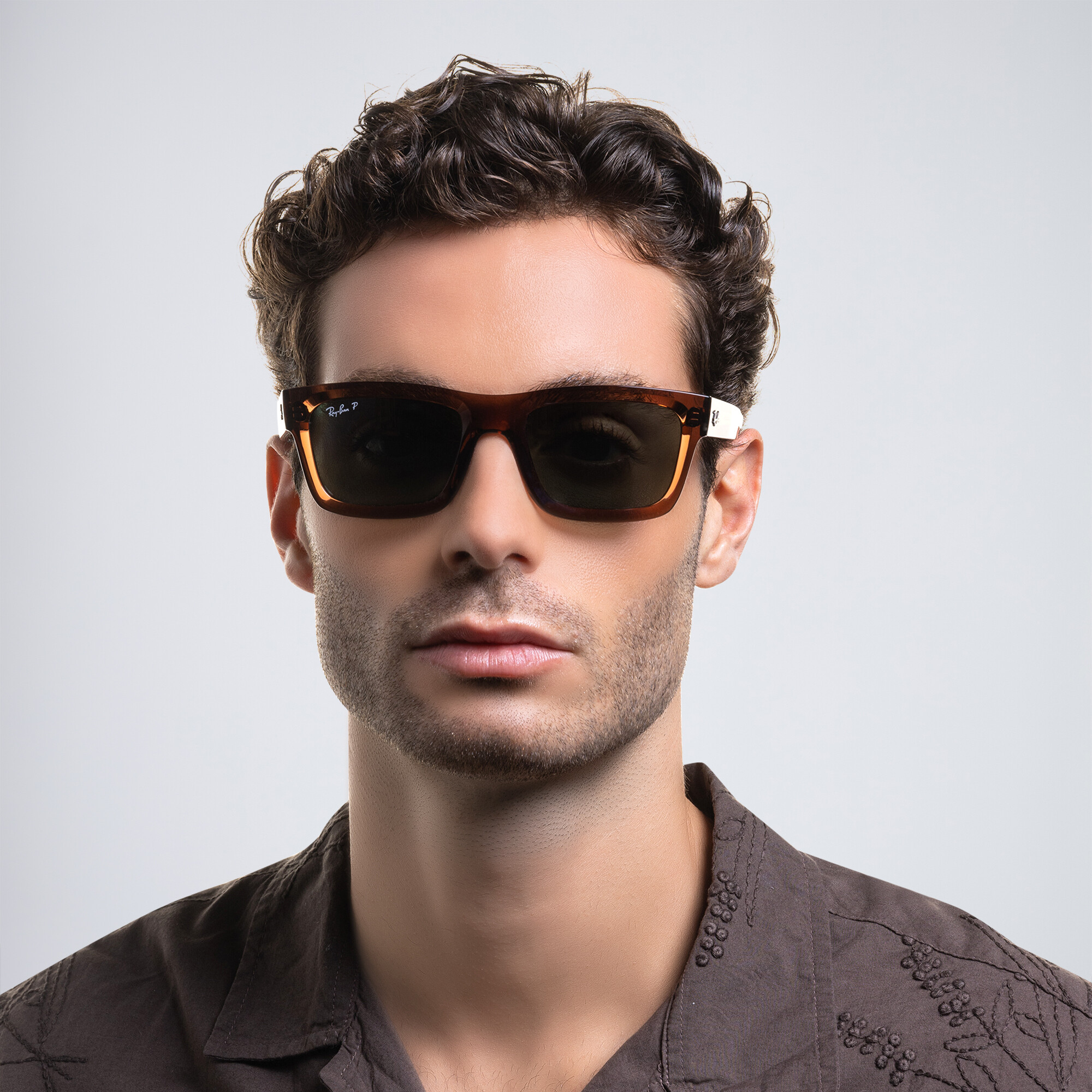 Ray-Ban Warren Unisex Rectangle Sunglasses in Transparent Brown – Product Photo 7