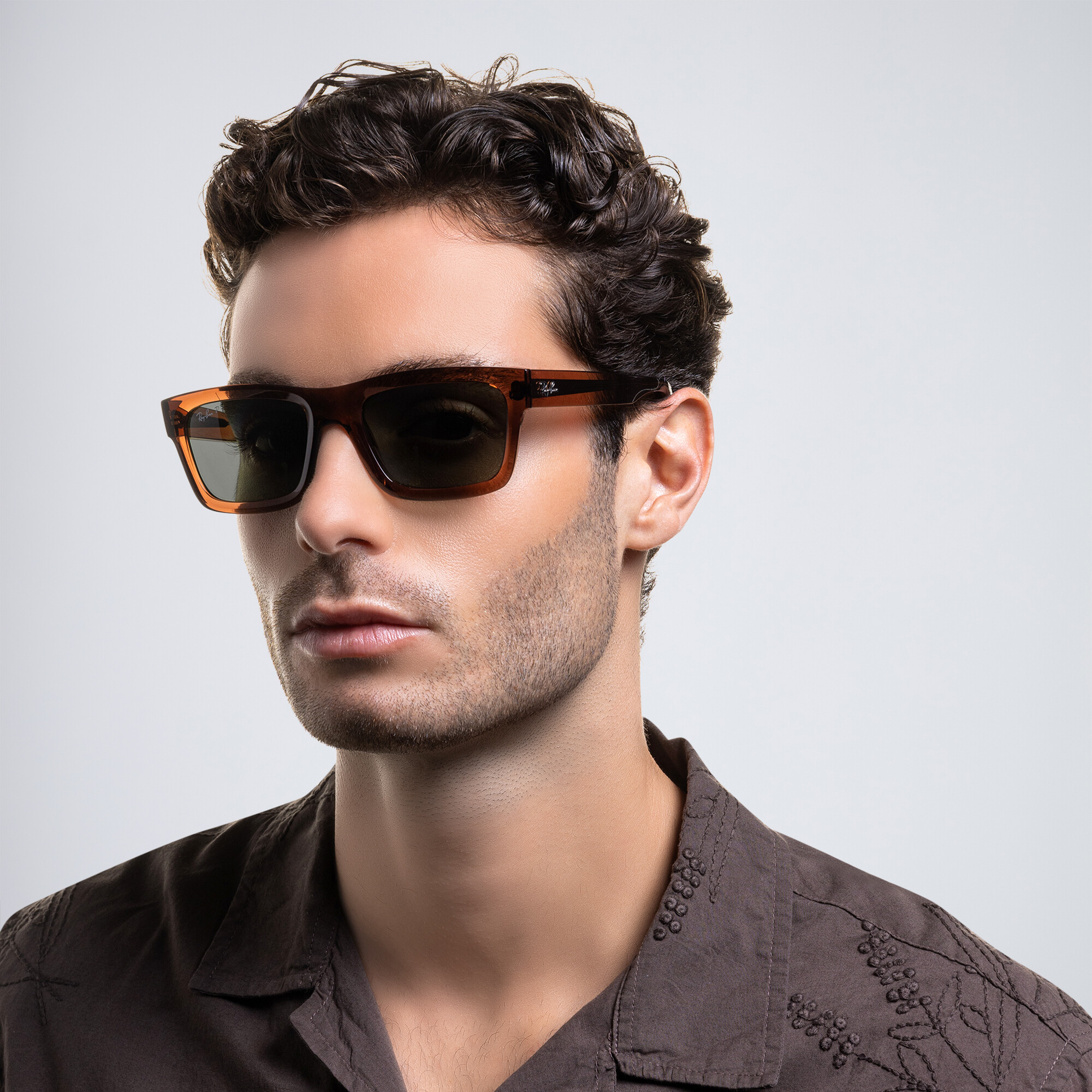 Ray-Ban Warren Unisex Rectangle Sunglasses in Transparent Brown – Product Photo 8