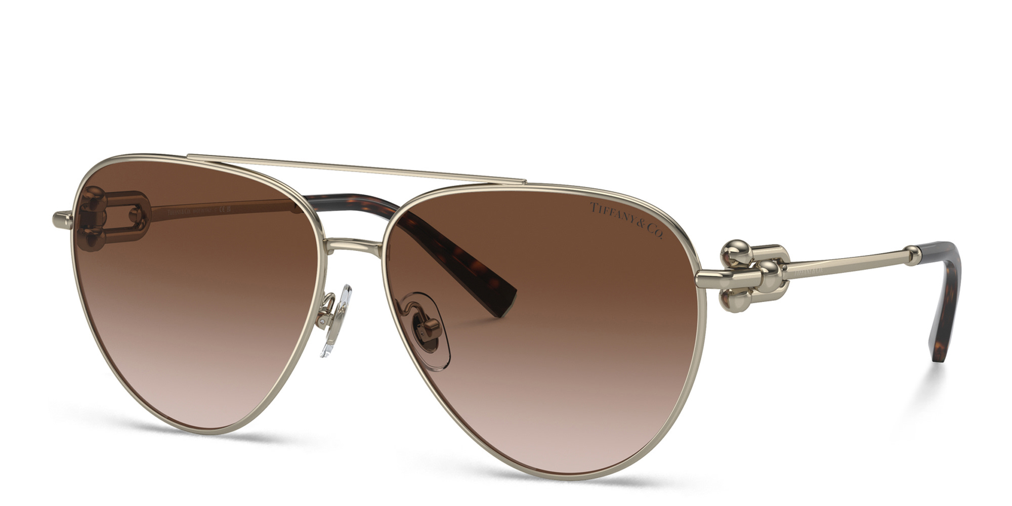 Shop TIFFANY Aviator Sunglasses in Pale Gold online.