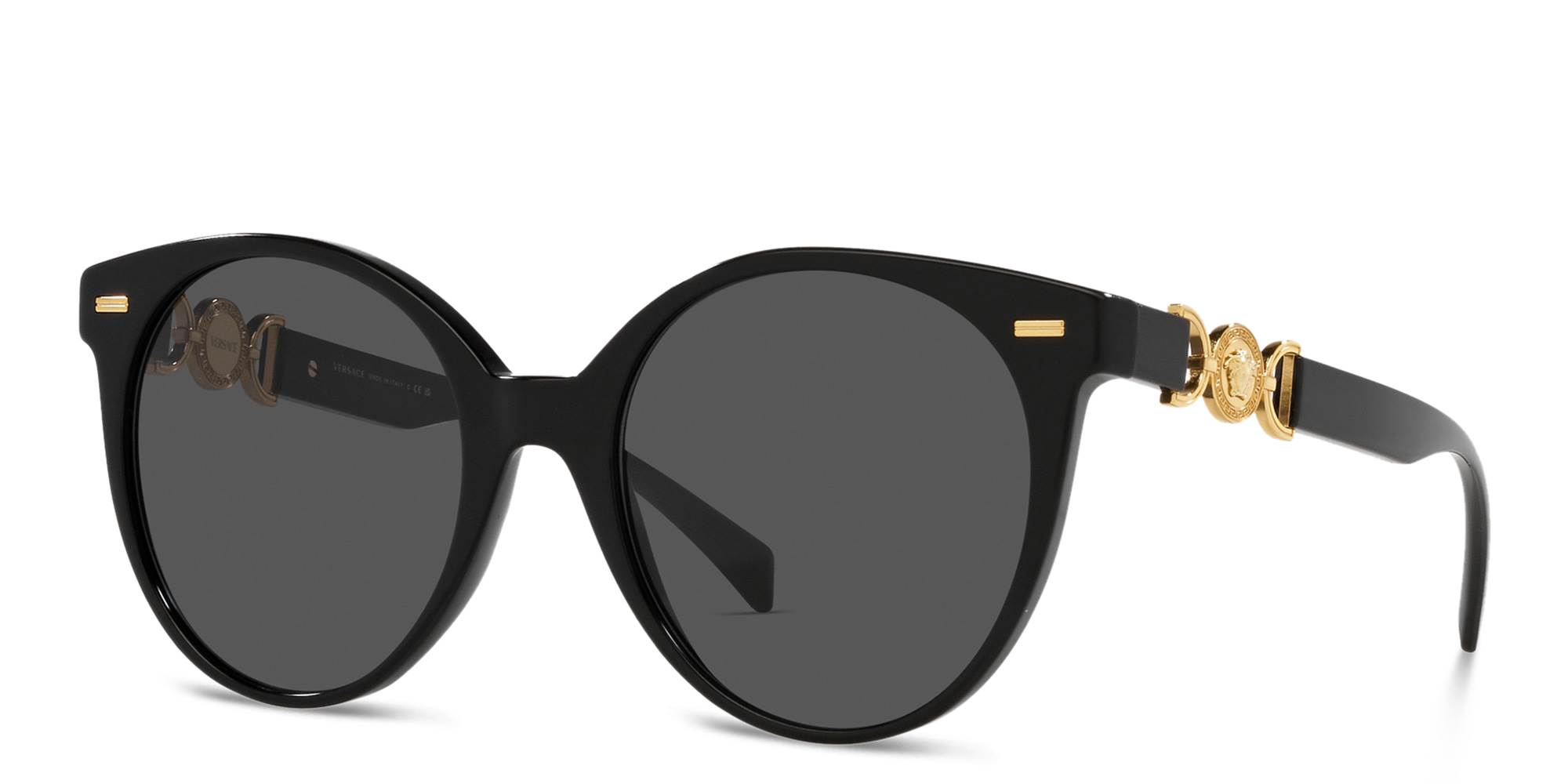 Shop VERSACE Medusa Round Sunglasses in Black online.
