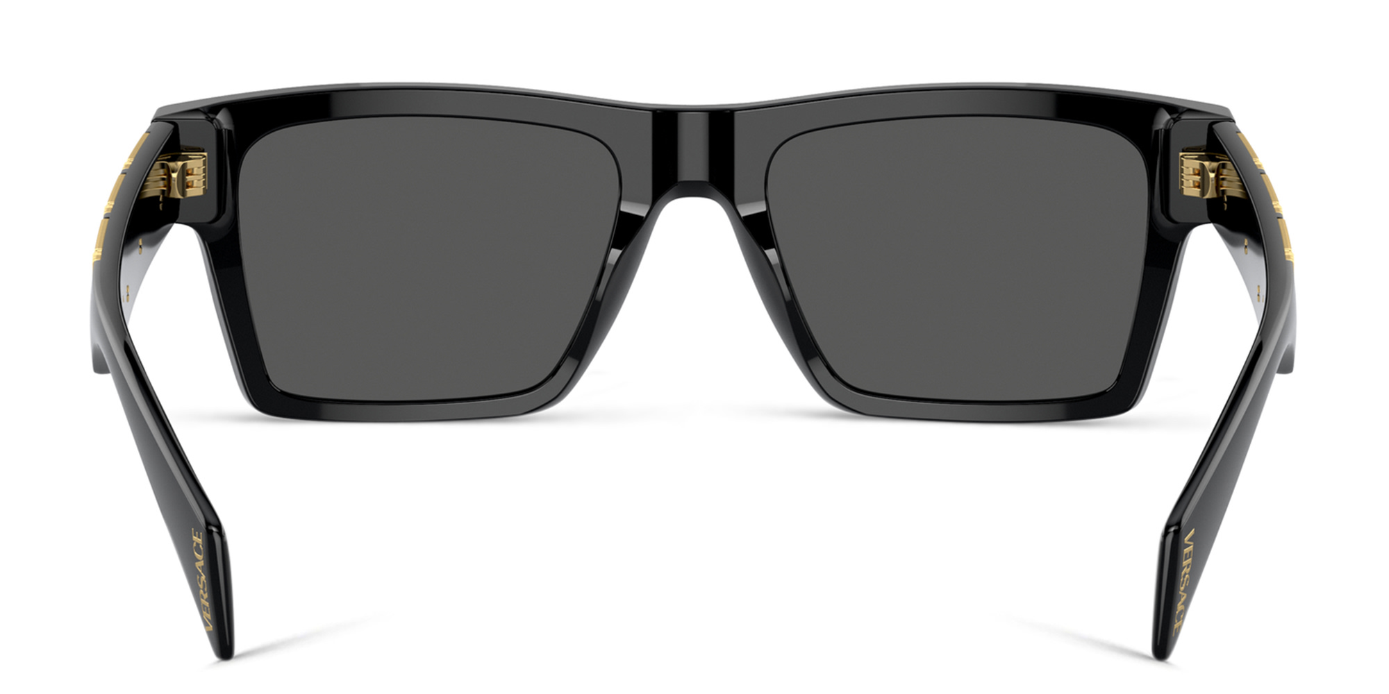 Shop VERSACE Greca Rectangle Sunglasses in Black online.