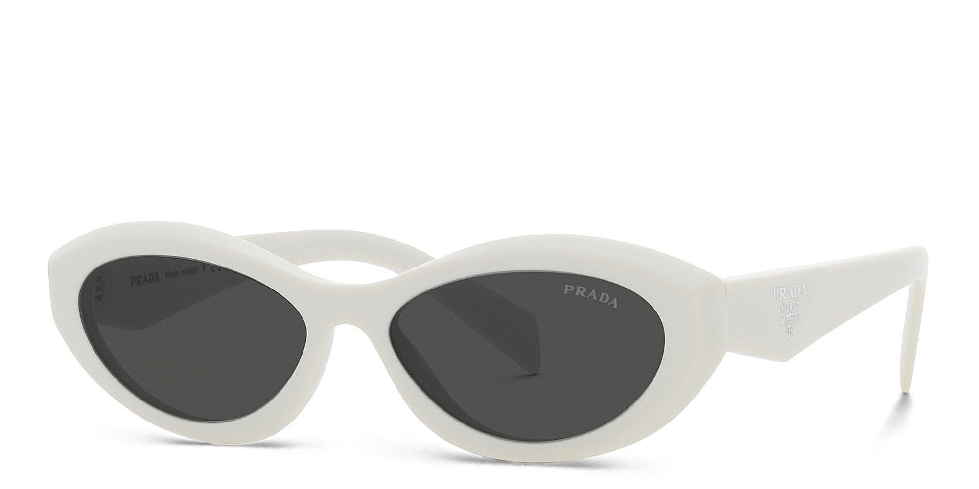 Shop PRADA Irregular Sunglasses in Talc online.