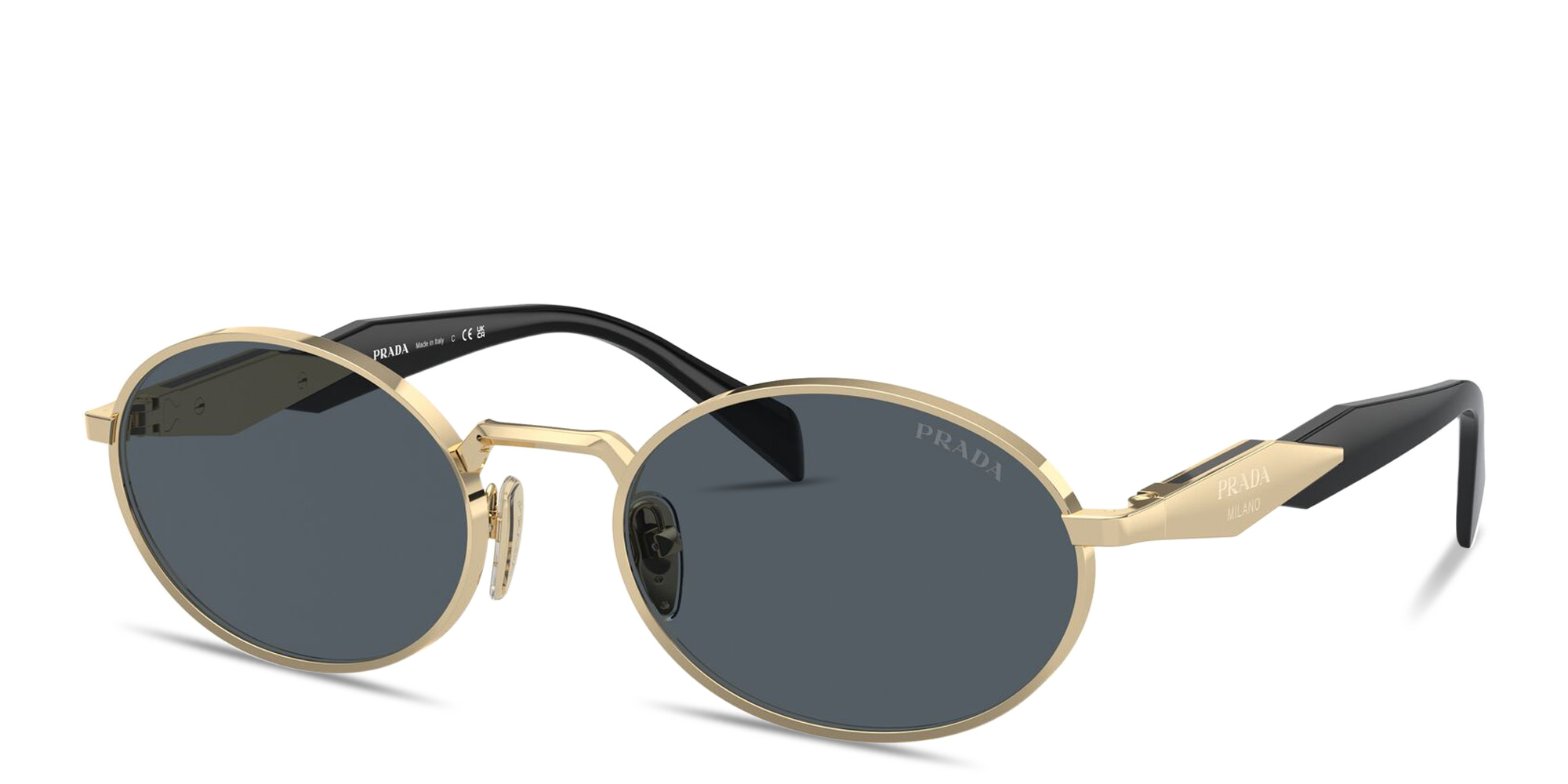 PRADA Engraved Logo Oval Sunglasses in Gold – Product Photo 2