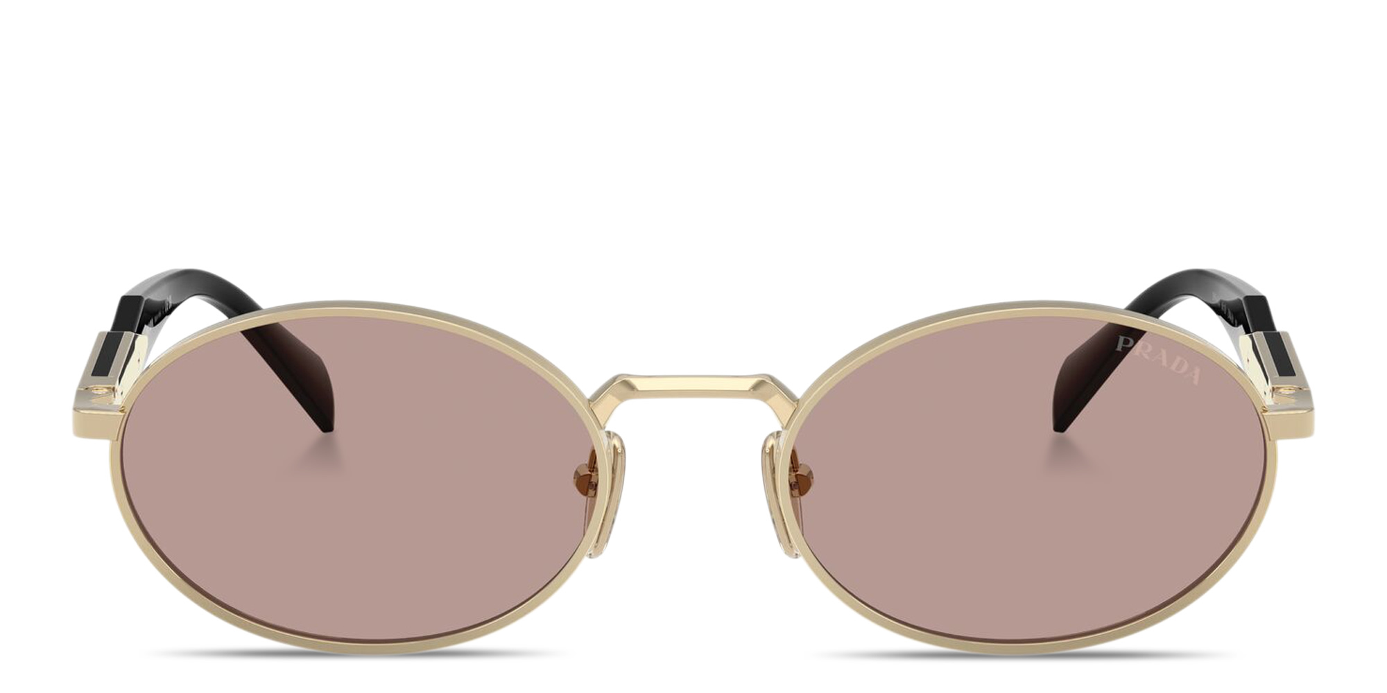 Shop PRADA Engraved Logo Oval Sunglasses in Pale Gold online.