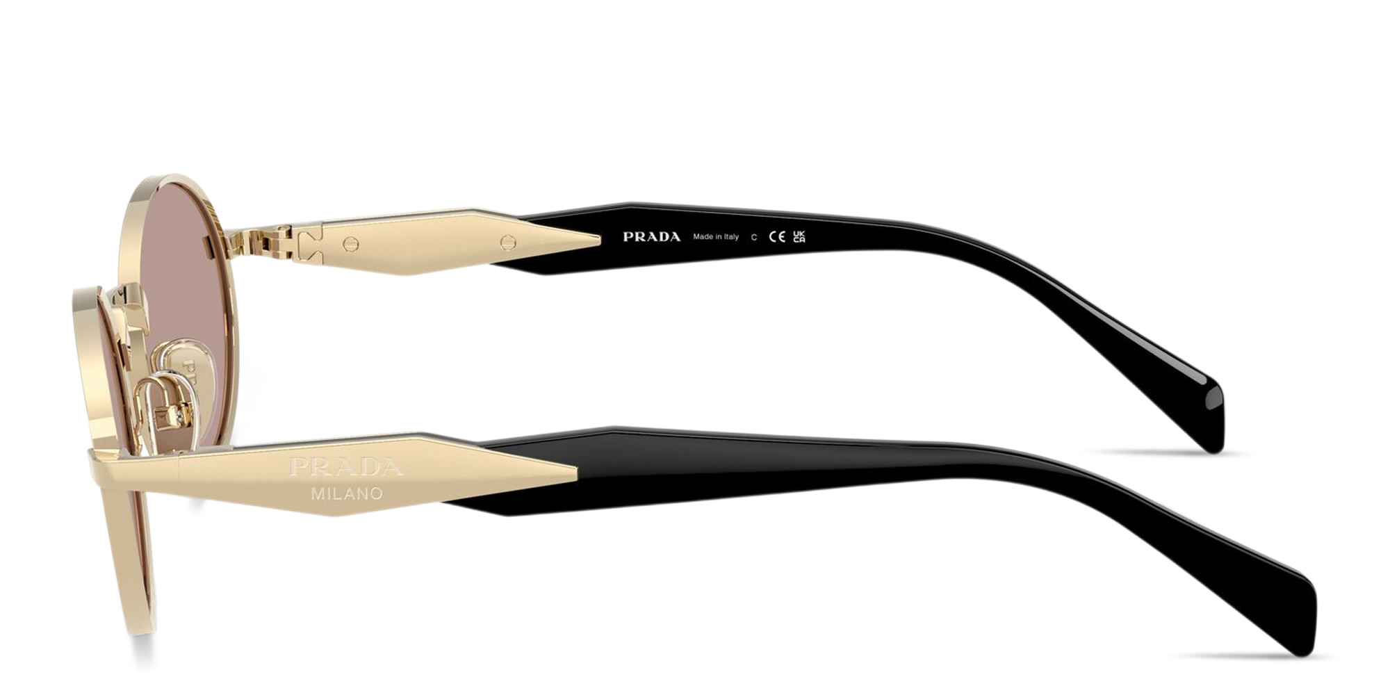 Shop PRADA Engraved Logo Oval Sunglasses in Pale Gold online.
