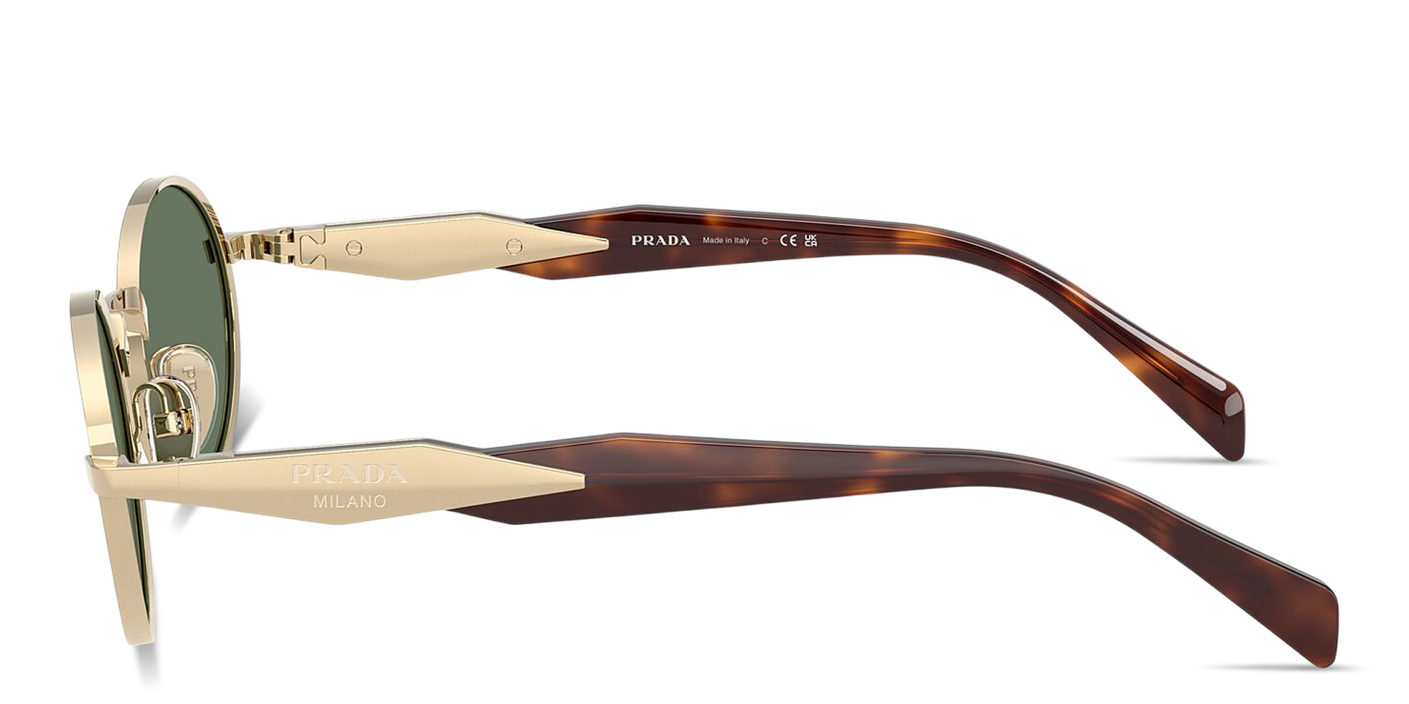 Shop PRADA Engraved Logo Oval Sunglasses in Pale Gold online.