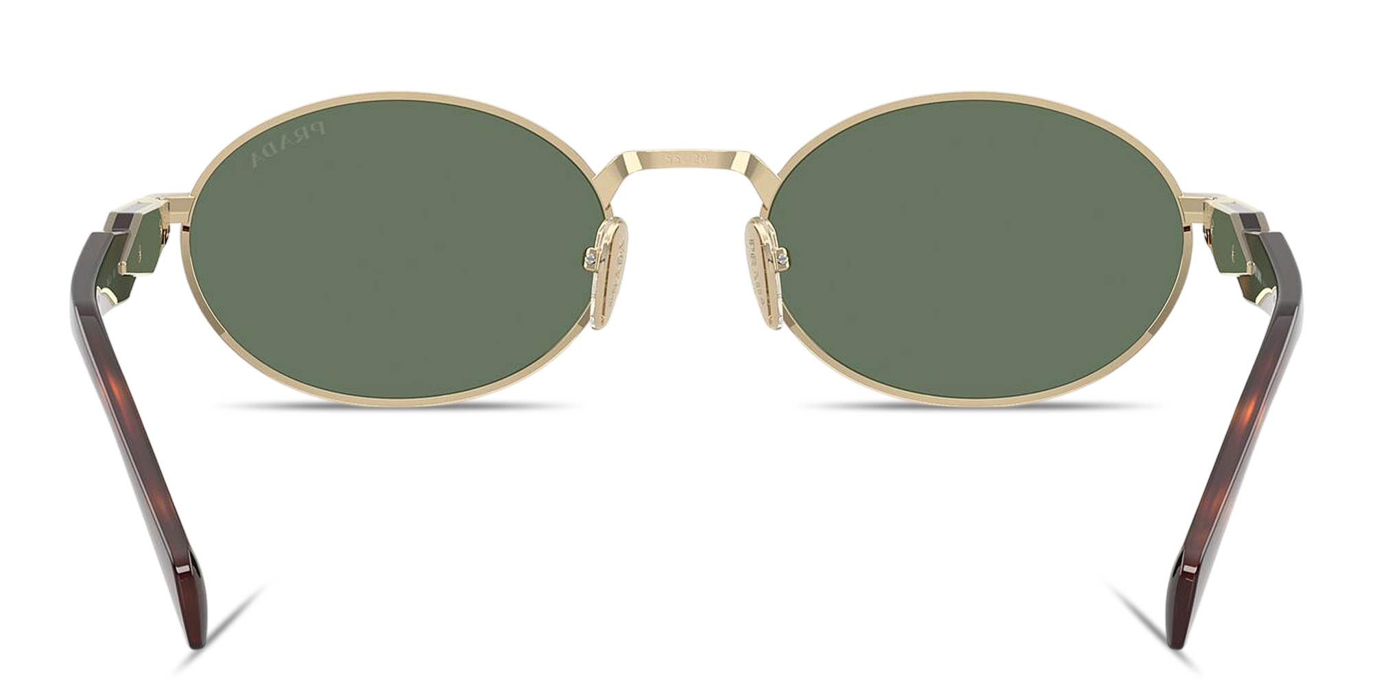 Shop PRADA Engraved Logo Oval Sunglasses in Pale Gold online.