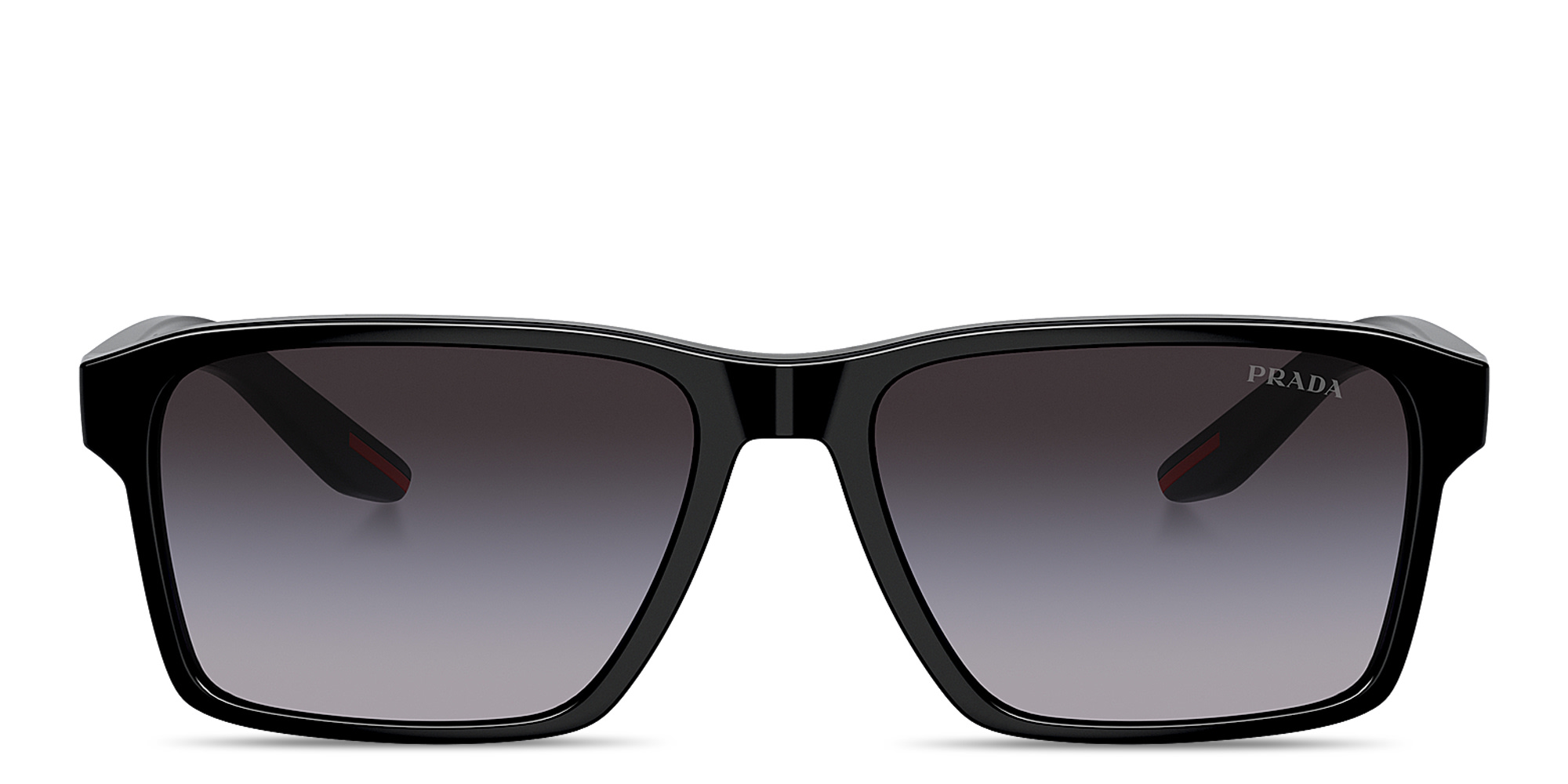 Shop Prada Linea Rossa Logo Rectangle Sunglasses in Black online.