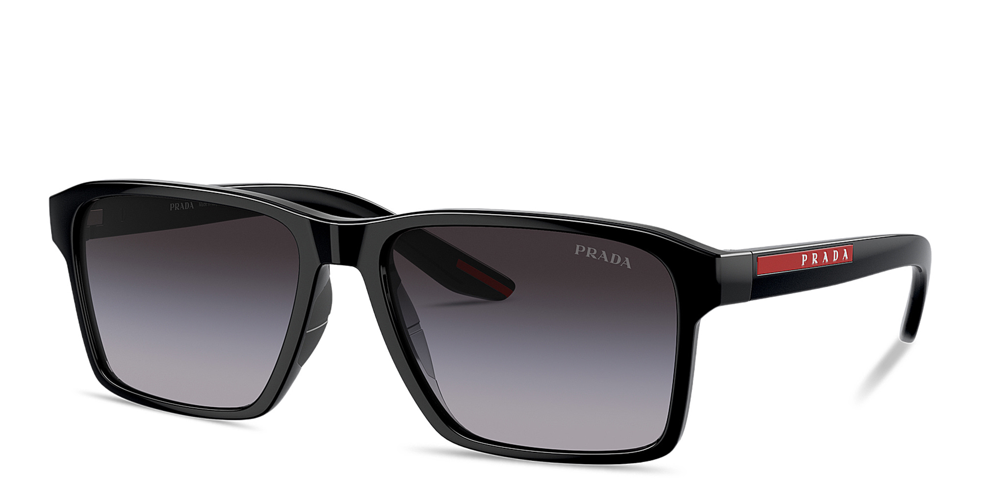 Shop Prada Linea Rossa Logo Rectangle Sunglasses in Black online.