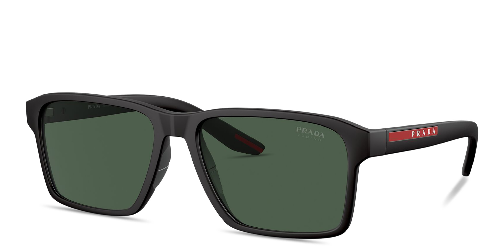 Shop Prada Linea Rossa Logo Rectangle Sunglasses in Black online.