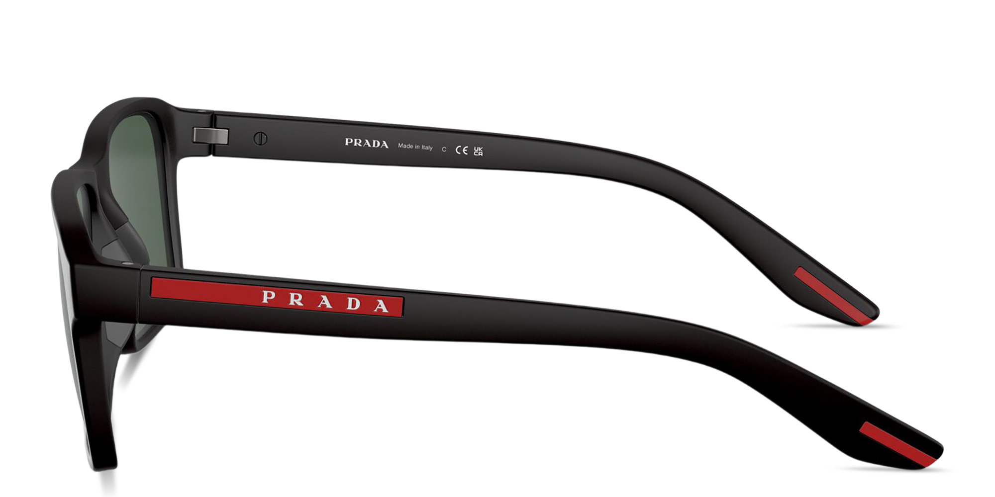 Shop Prada Linea Rossa Logo Rectangle Sunglasses in Black online.