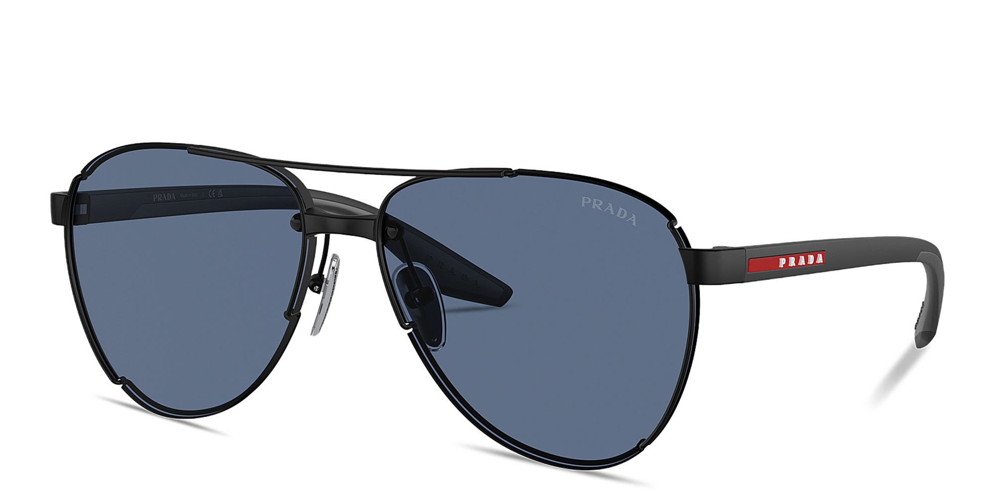 Shop Prada Linea Rossa Logo Aviator Sunglasses in Black online.