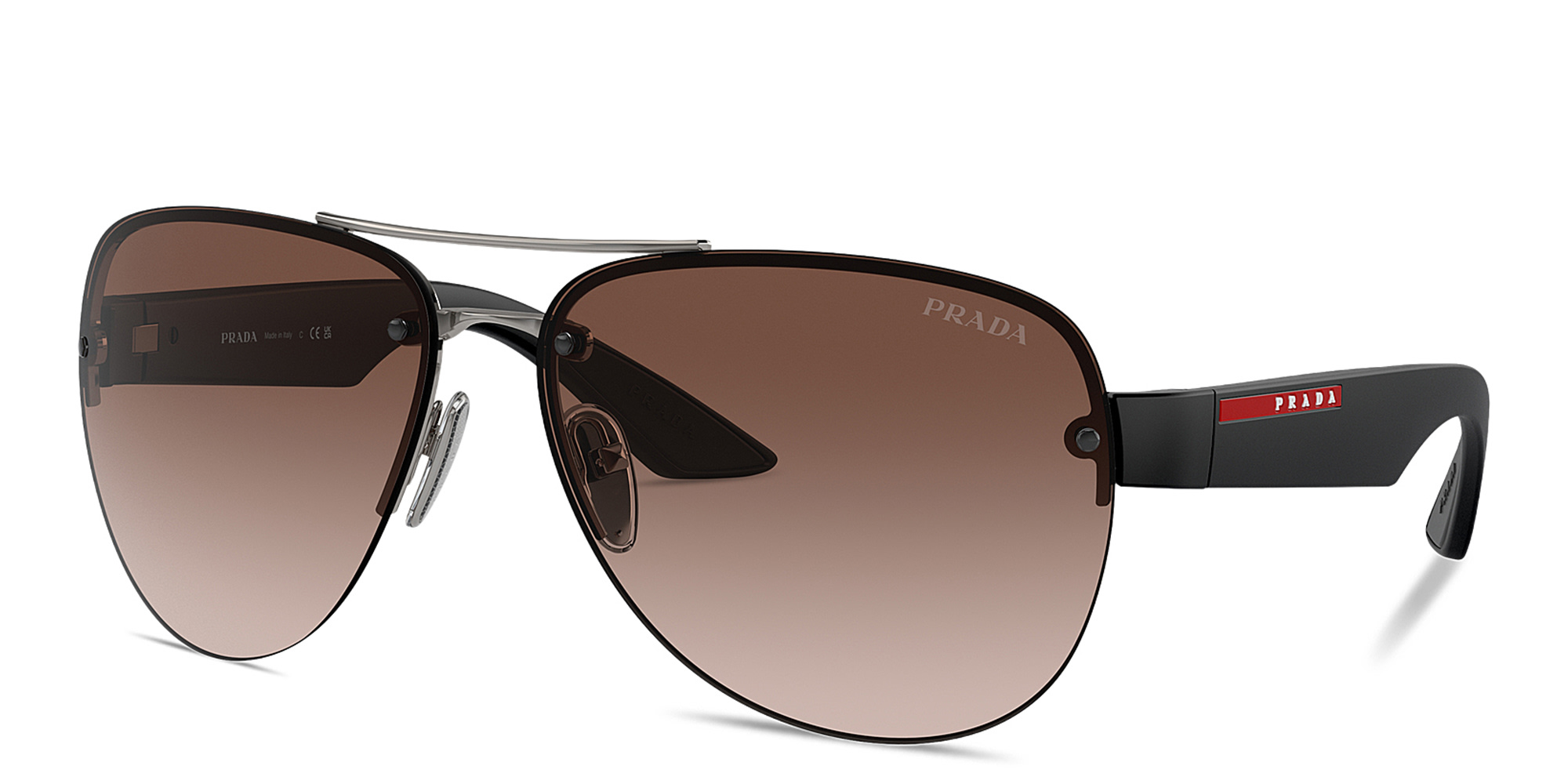 Prada Linea Rossa Half-Rim Aviator Sunglasses in Gunmetal – Product Photo 2