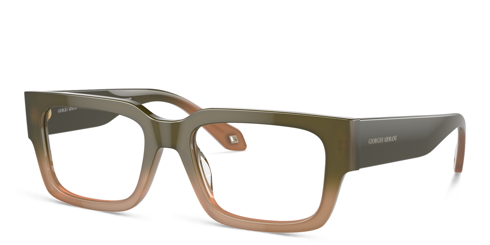 Shop GIORGIO ARMANI Rectangle Eyeglasses in Gradient Green/Brown online.