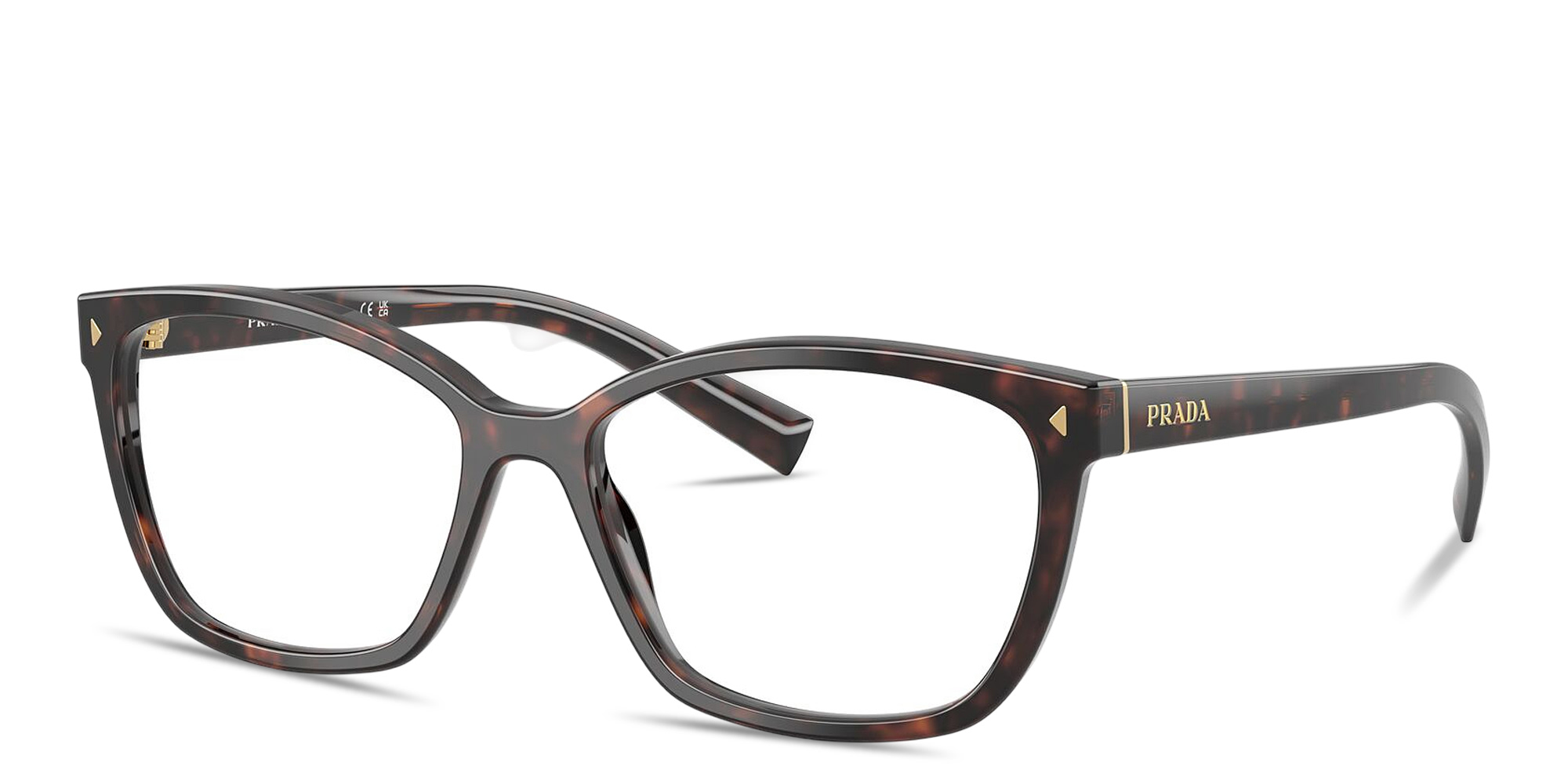 Shop PRADA Logo Signature Wide Rectangle Eyeglasses in Tortoise online.