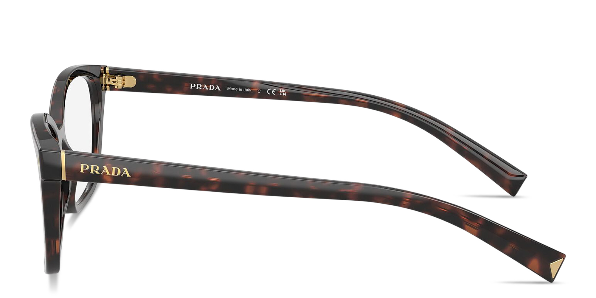 Shop PRADA Logo Signature Wide Rectangle Eyeglasses in Tortoise online.
