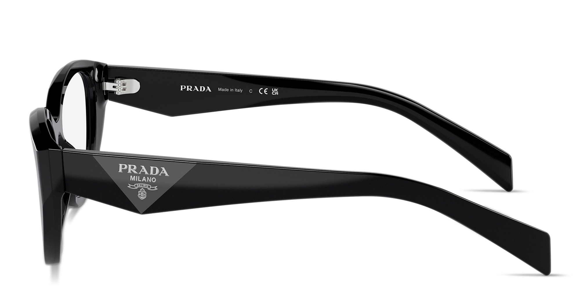 Shop PRADA Logo-Print Cat-Eye Eyeglasses in Black online.