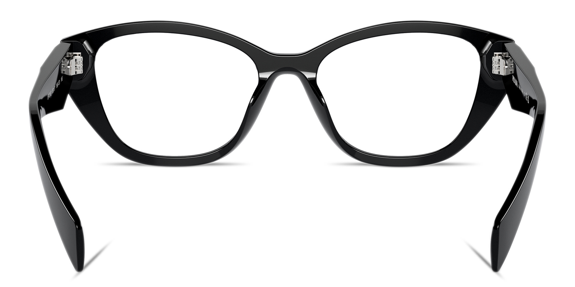 Shop PRADA Logo-Print Cat-Eye Eyeglasses in Black online.