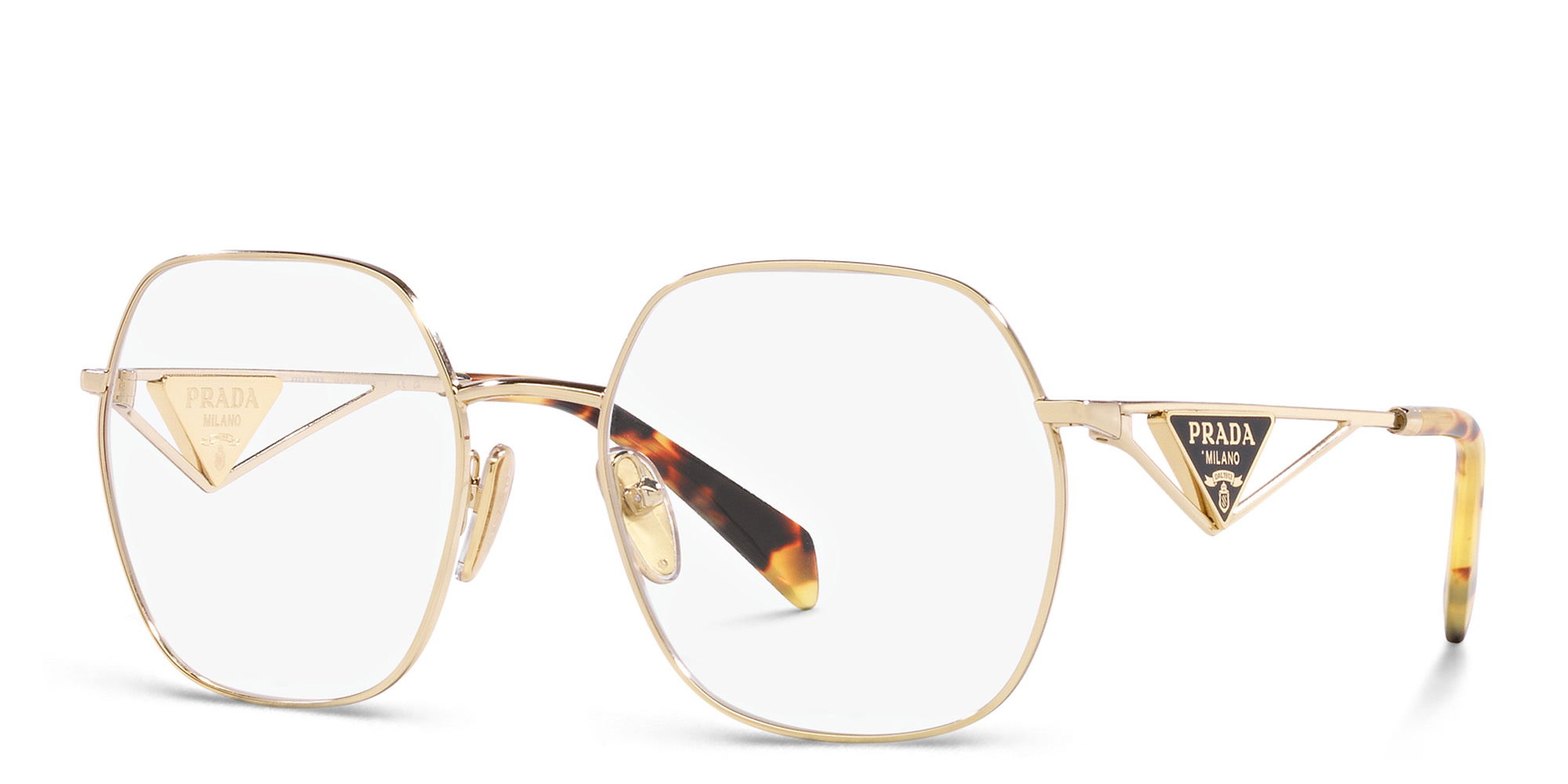 PRADA Wide Irregular Eyeglasses in Pale Gold – Product Photo 2