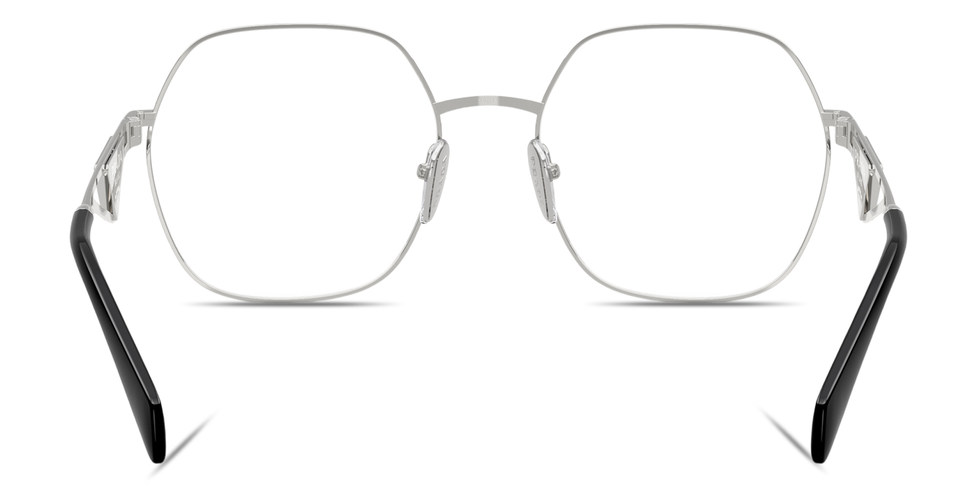 Shop PRADA Triangle Logo Oversized Wide Irregular Eyeglasses in Silver online.
