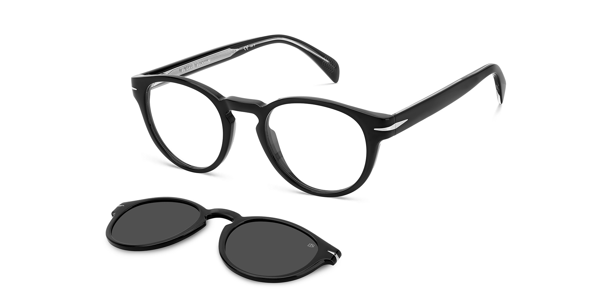 Shop DAVID BECKHAM Clip-On Round Eyeglasses in Black online.