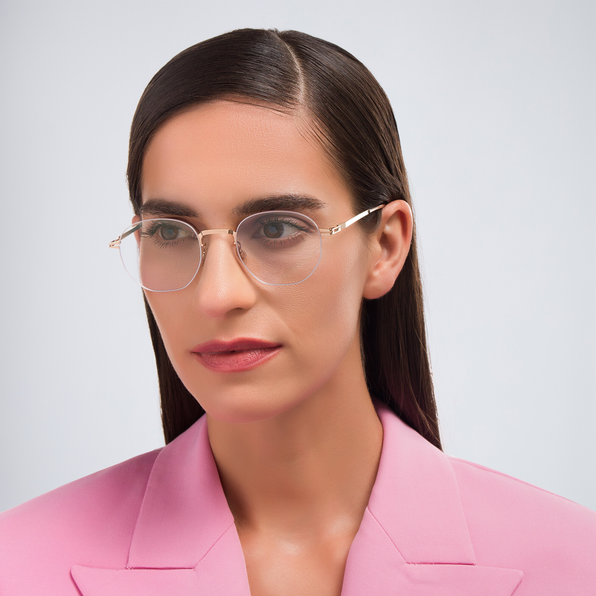 Shop MYKITA Unisex Wataru Rimless Round Eyeglasses in Beige online.