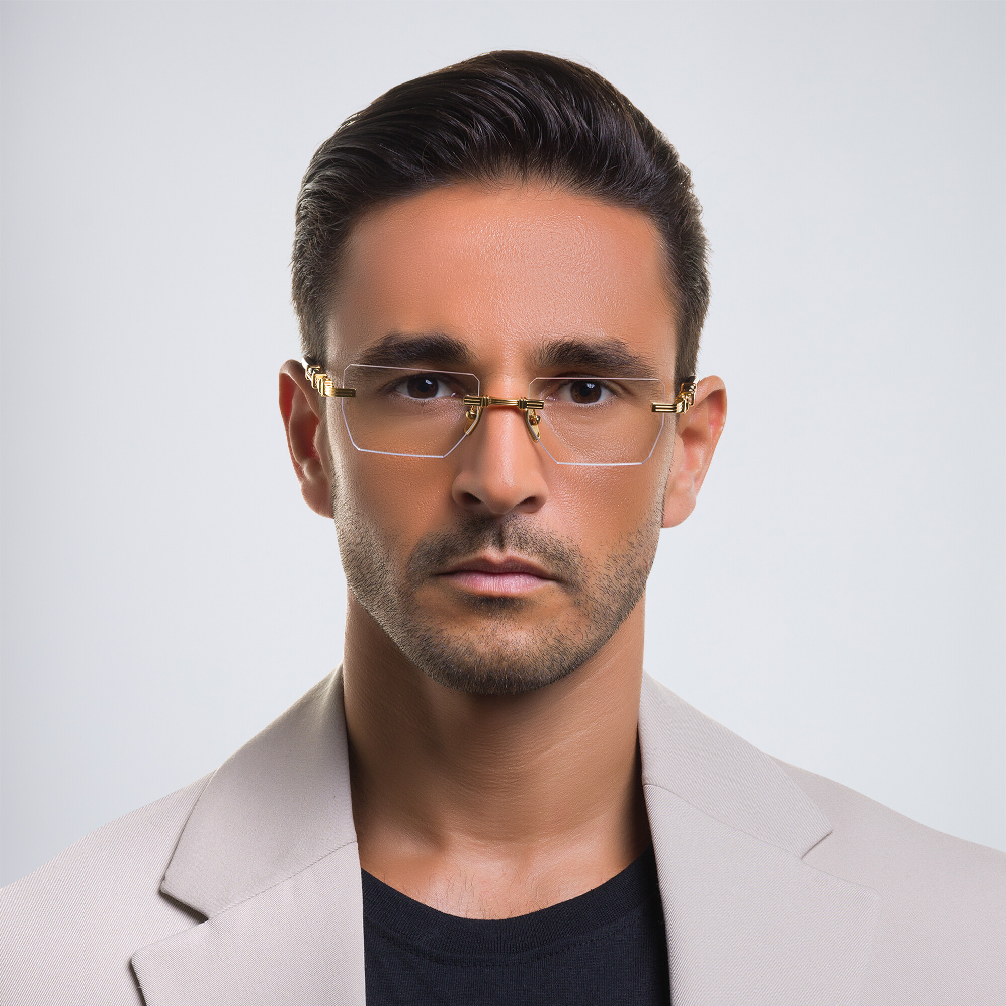 BALMAIN Unisex Rimless Rectangle Eyeglasses in Gold – Product Photo 7