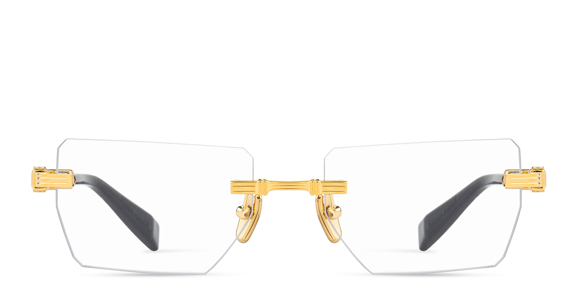 BALMAIN Unisex Rimless Rectangle Eyeglasses in Gold – Product Photo 1