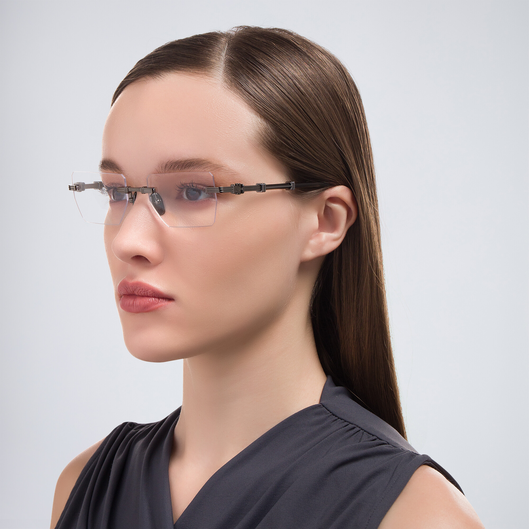 BALMAIN Unisex Rimless Rectangle Eyeglasses in Black – Product Photo 6