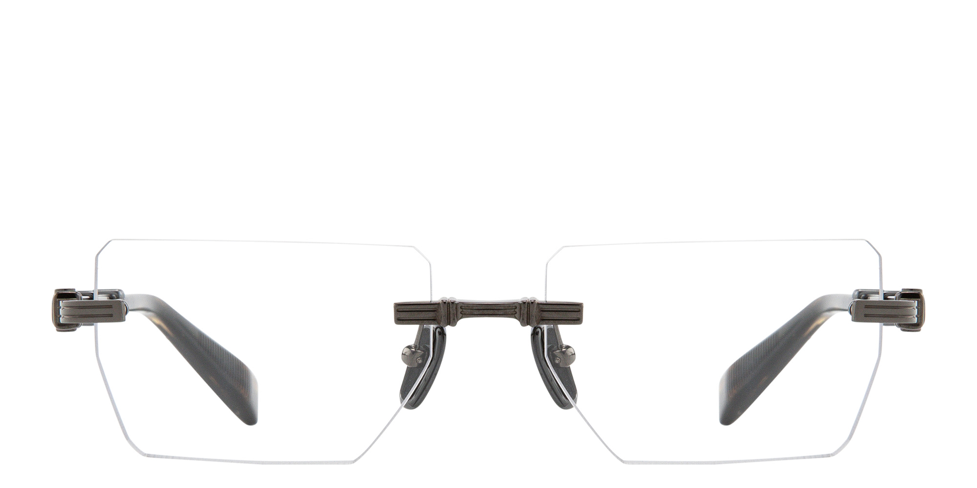 BALMAIN Unisex Rimless Rectangle Eyeglasses in Black – Product Photo 1