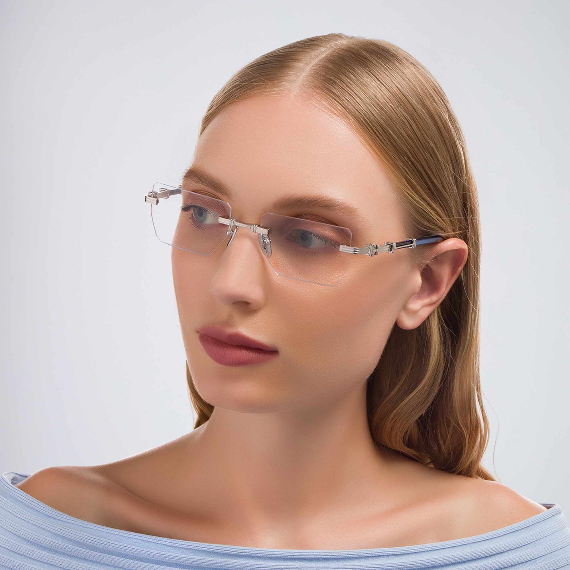 Shop BALMAIN Unisex Rimless Rectangle Eyeglasses in Silver online.
