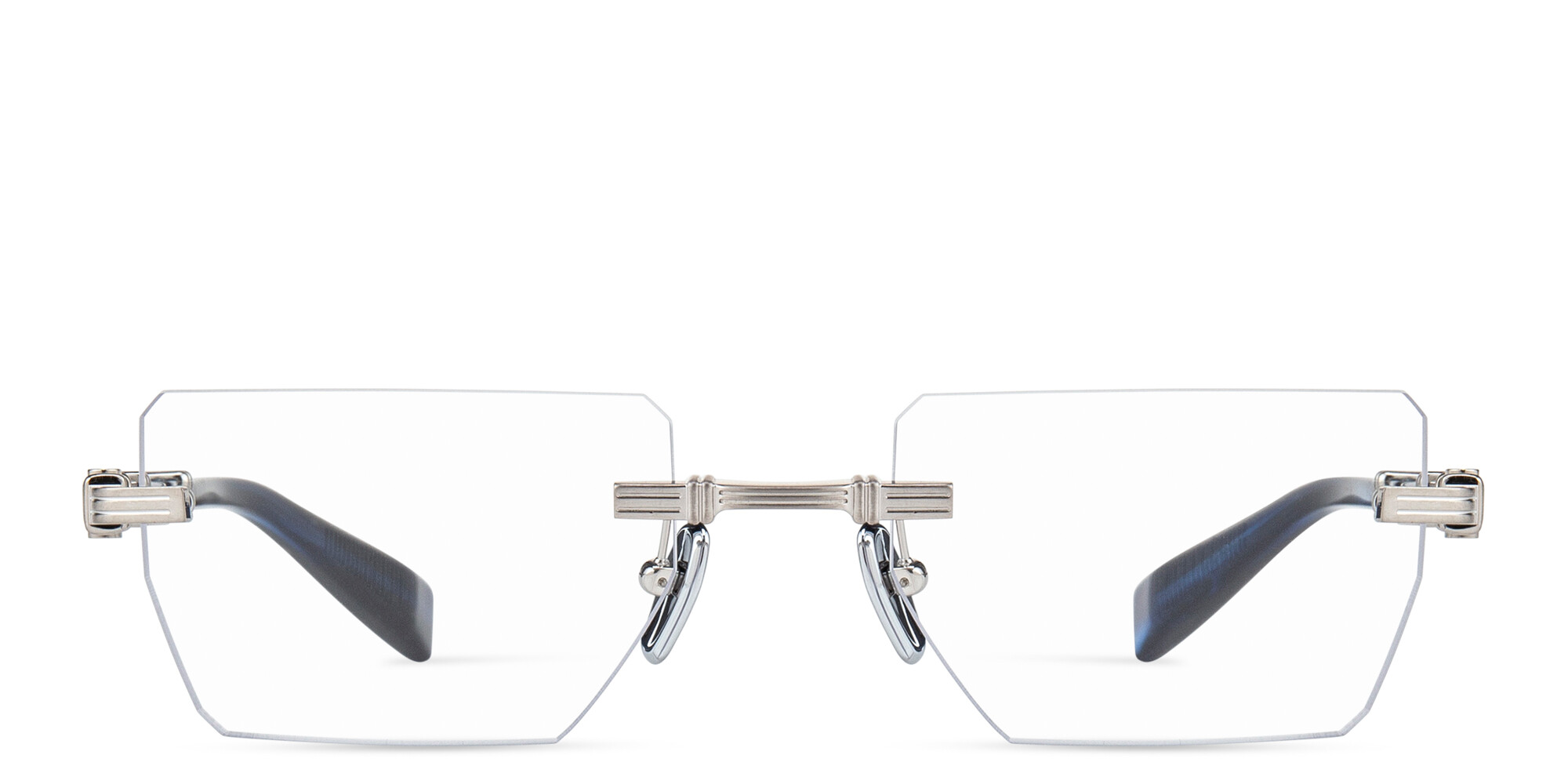 Shop BALMAIN Unisex Rimless Rectangle Eyeglasses in Silver online.