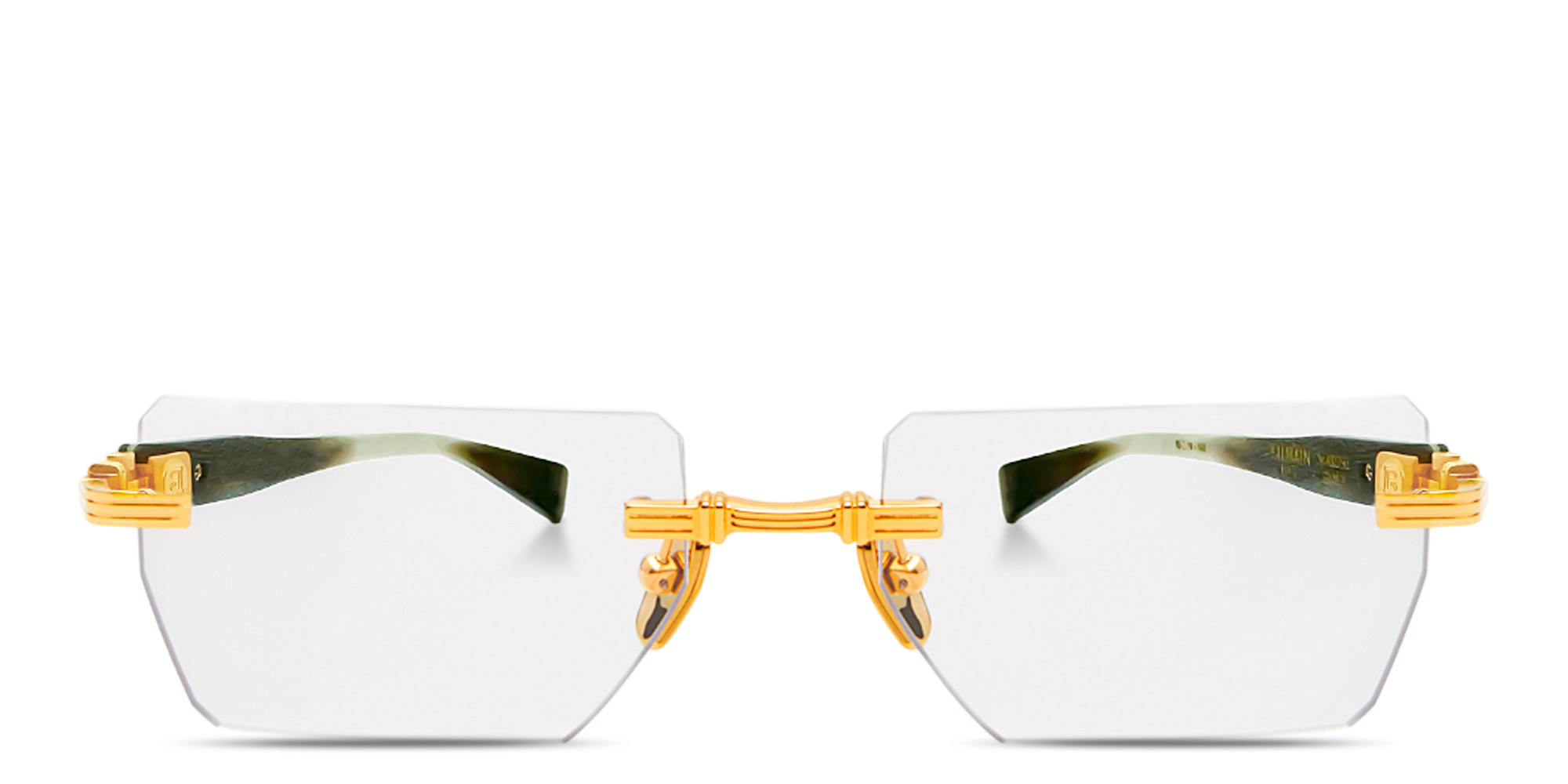 Shop BALMAIN Pierre Limited Edition Unisex Rimless Rectangle Eyeglasses in Polished Gold online.