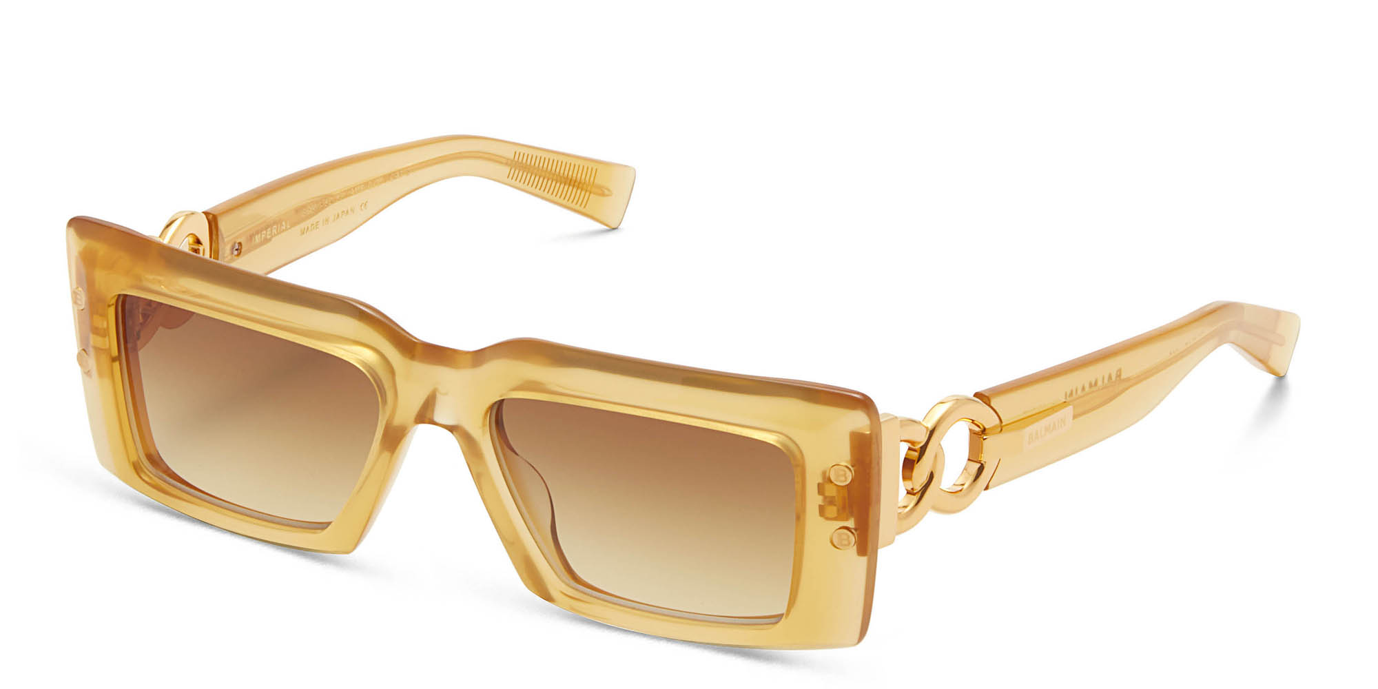 Shop BALMAIN Rectangle Sunglasses in Yellow online.